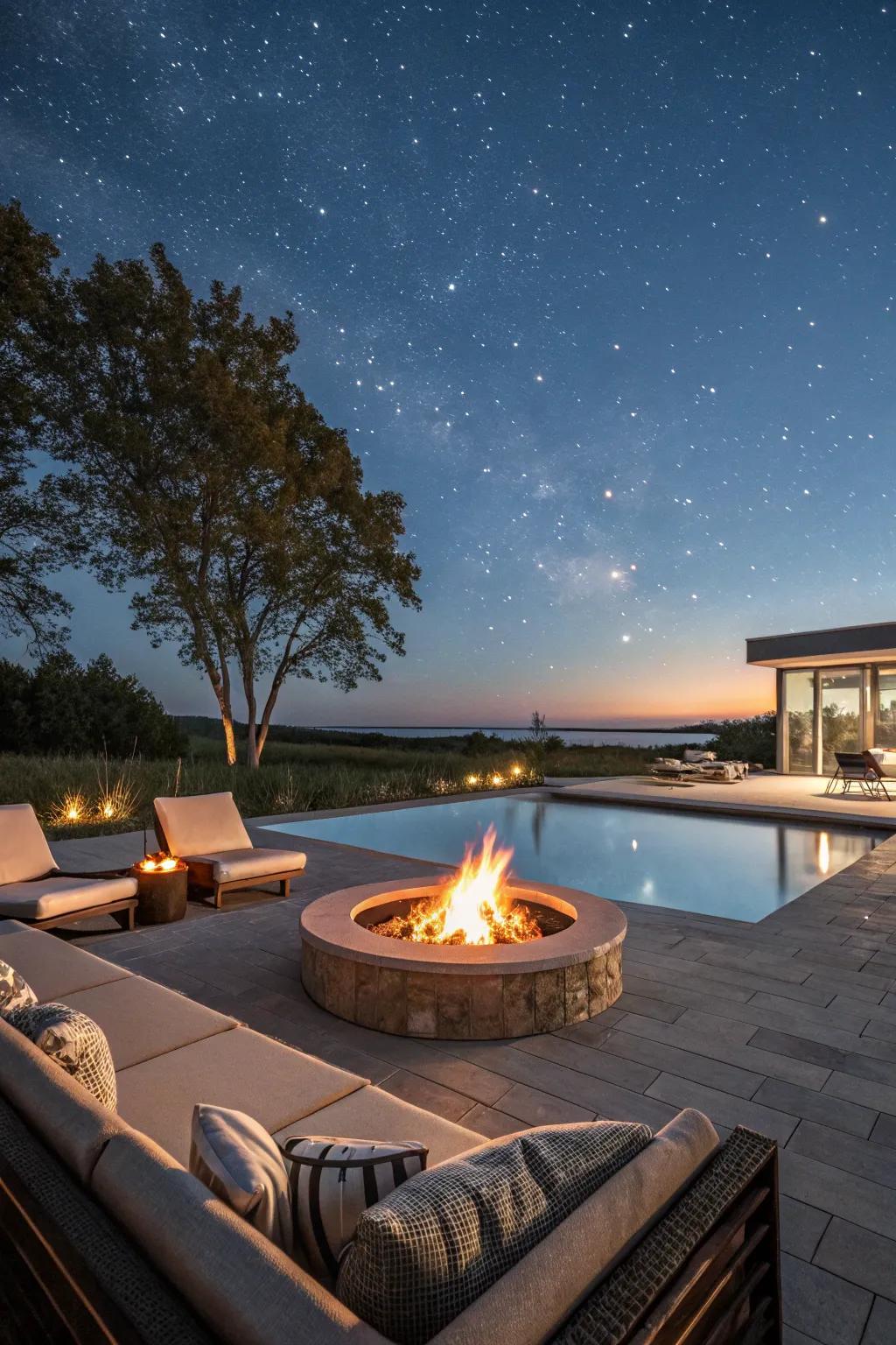Enjoy your nights with a cozy fire pit near your pool.