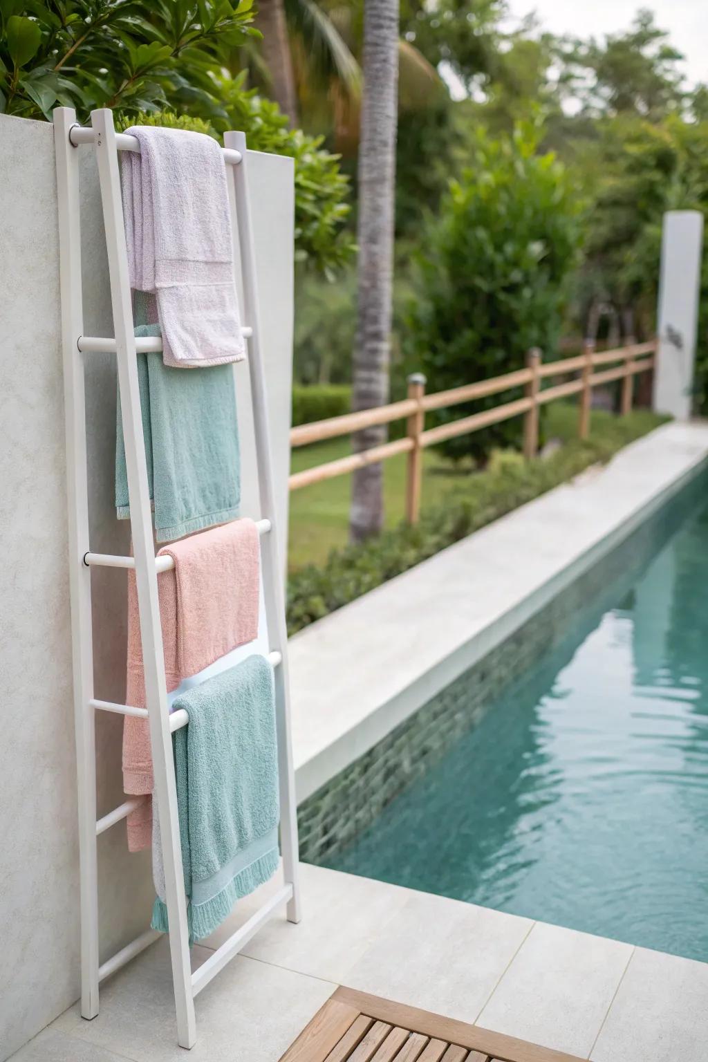 Smooth wall-mounted rack for a simple poolside.
