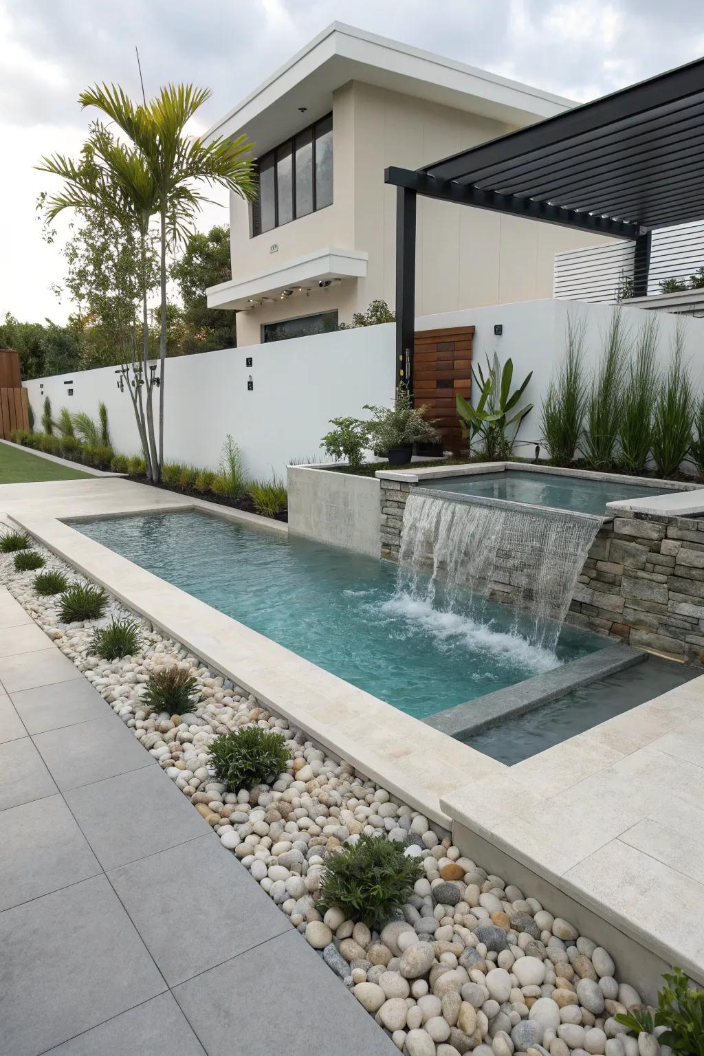 A smooth cascade adds a paradisiacal touch to your pool setting.