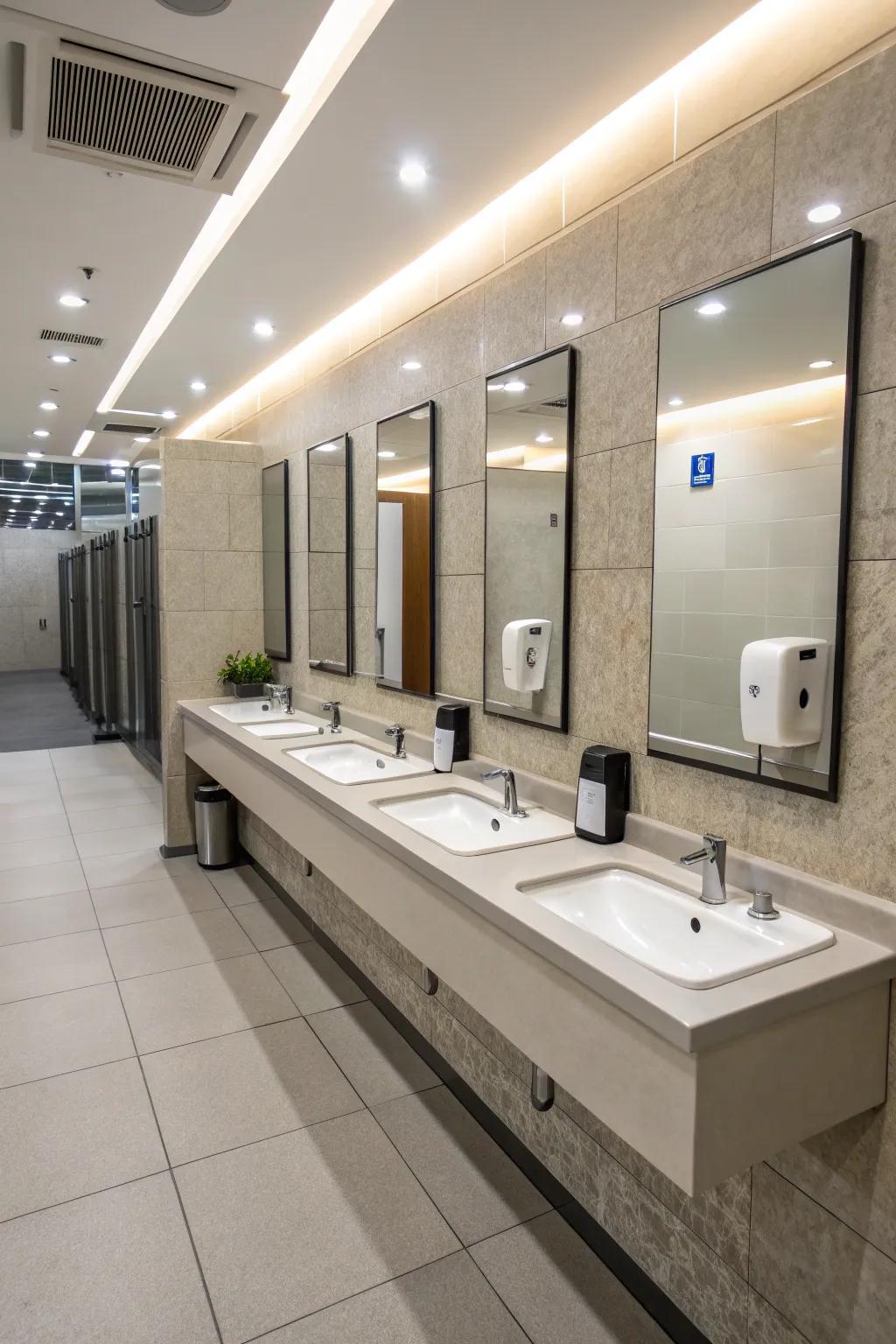Innovative installations in a shared restroom provide both panache and practicality.