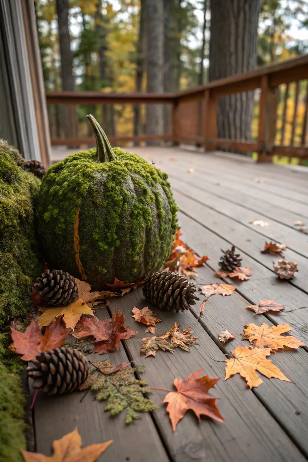 With moss-covered pumpkins, bring a touch of nature inside.