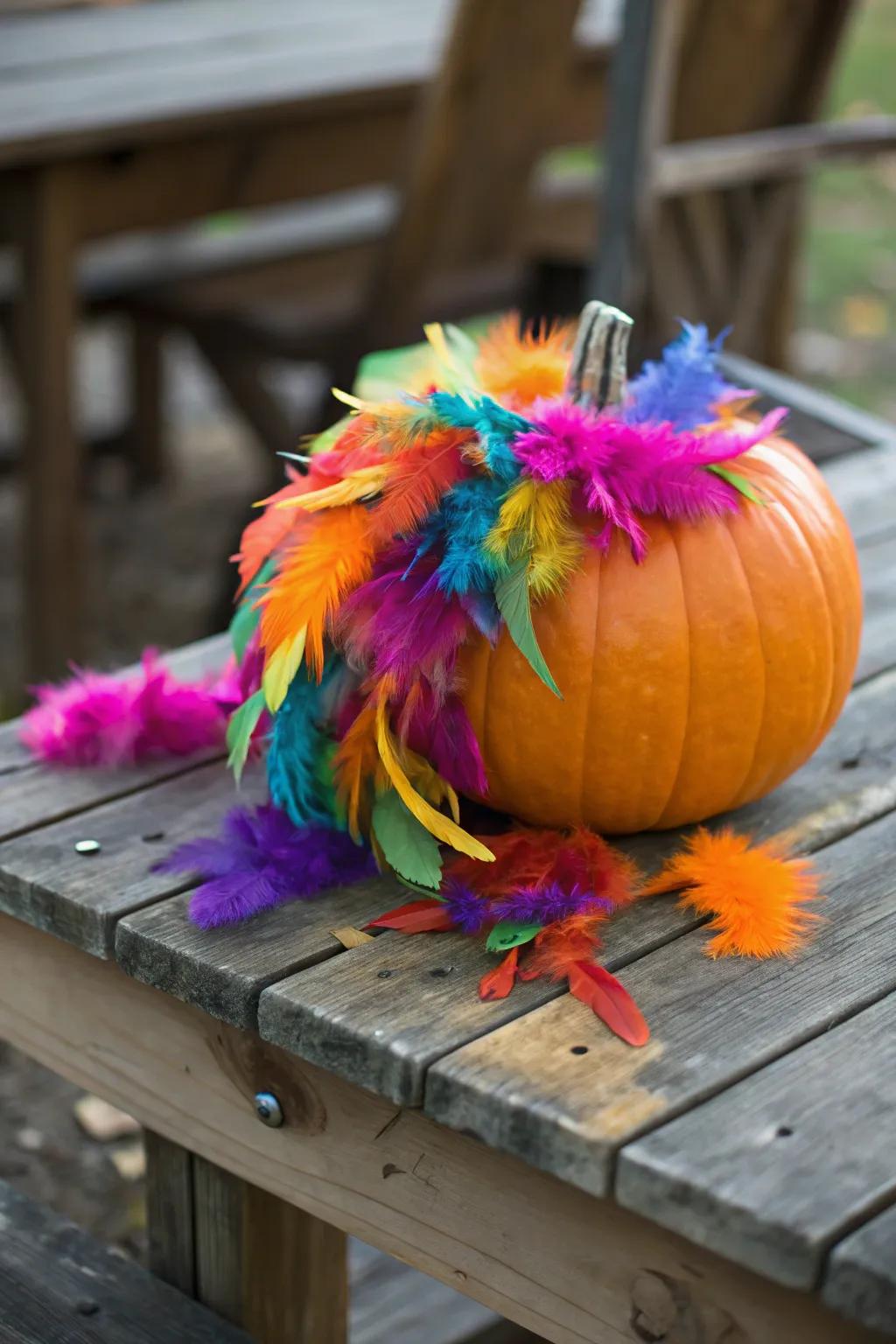 Let your pumpkin soar with a burst of feathered color.