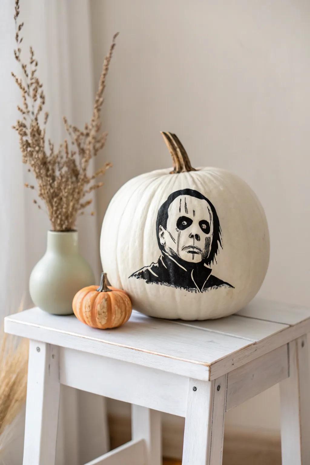Unleash your artistic side with a minimalist take on horror! This eerie pumpkin design infuses a touch of elegance into Halloween decor. 🎃✨