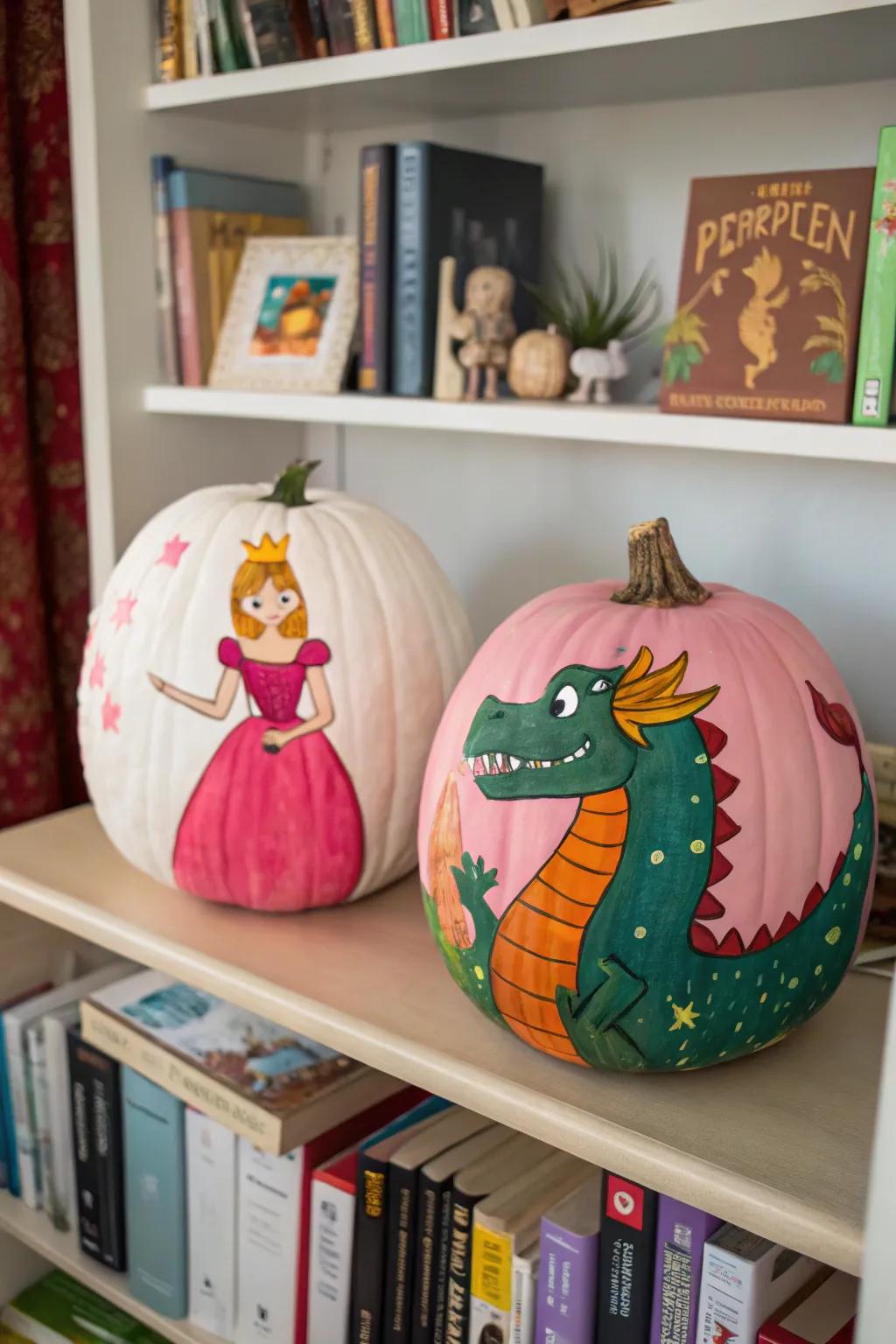 Transform your space with fairy-tale character pumpkins, casting a spell of enchantment.