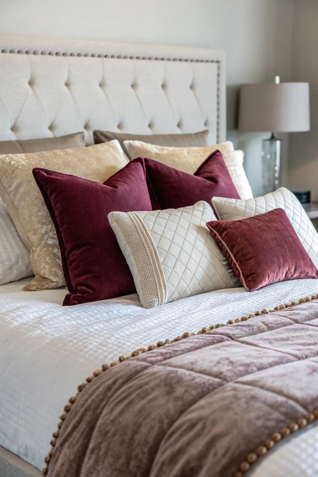 A mix of textures brings interest and coziness to pillow arrangements.