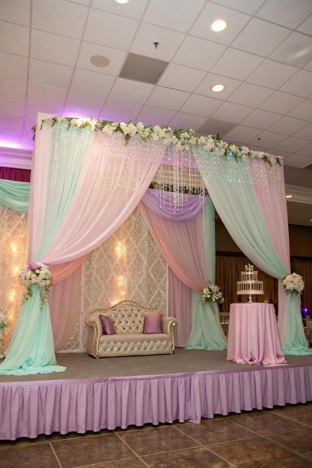 Soft drapery adds elegance and sophistication to any quinceañera venue.