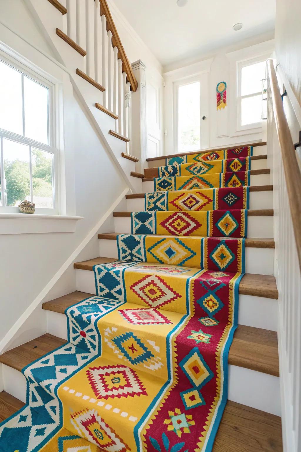 A stairway improved with eye-catching and vivid covers.