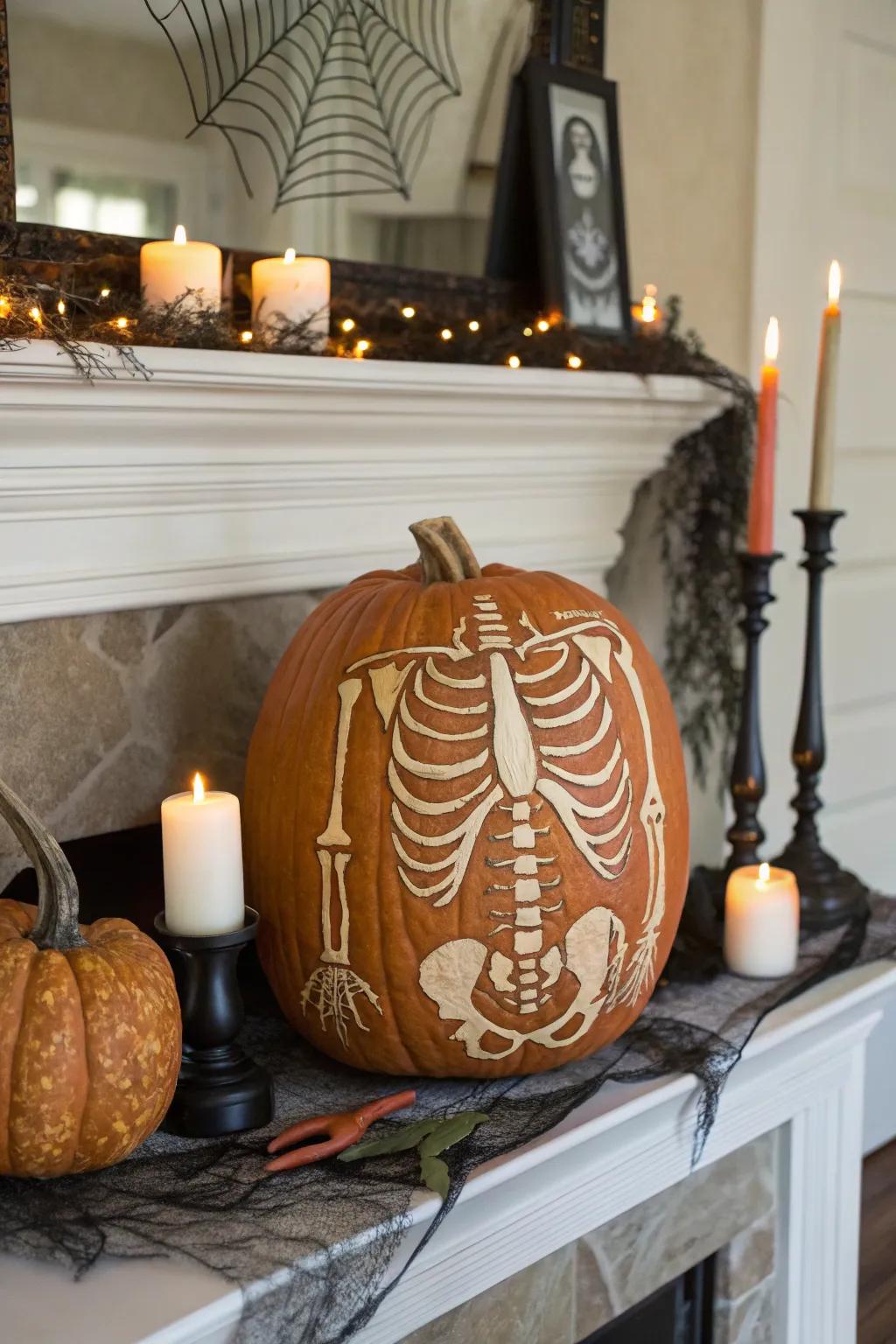Osseous anatomy display pumpkin for a spooky vibe