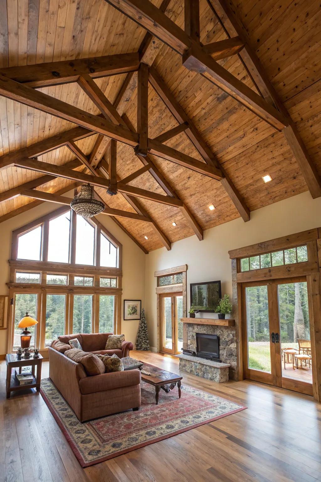 Exposed beams introduce rustic charm and structural appeal.