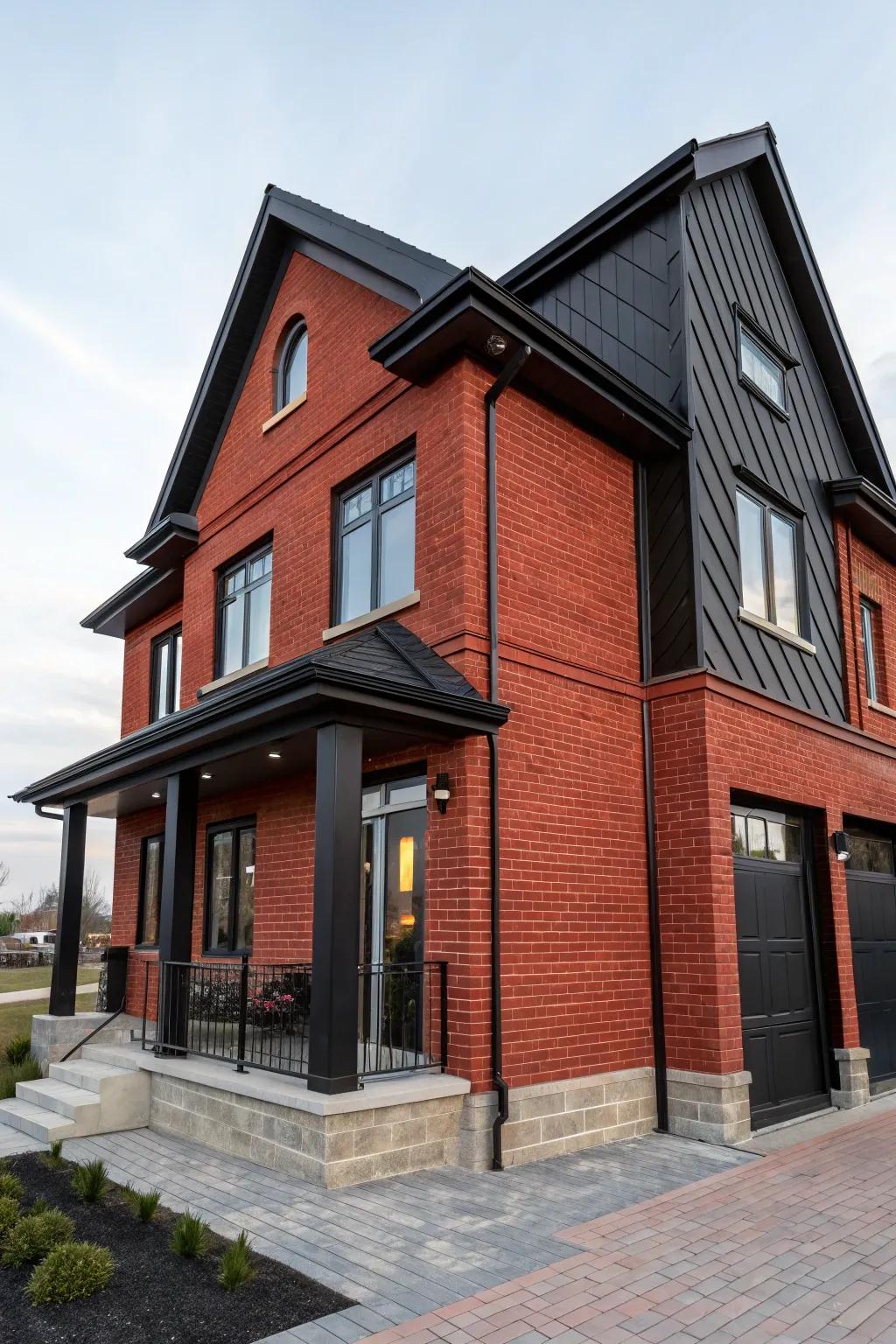 Black trim delivers a bold and contemporary contrast to red brick exteriors.