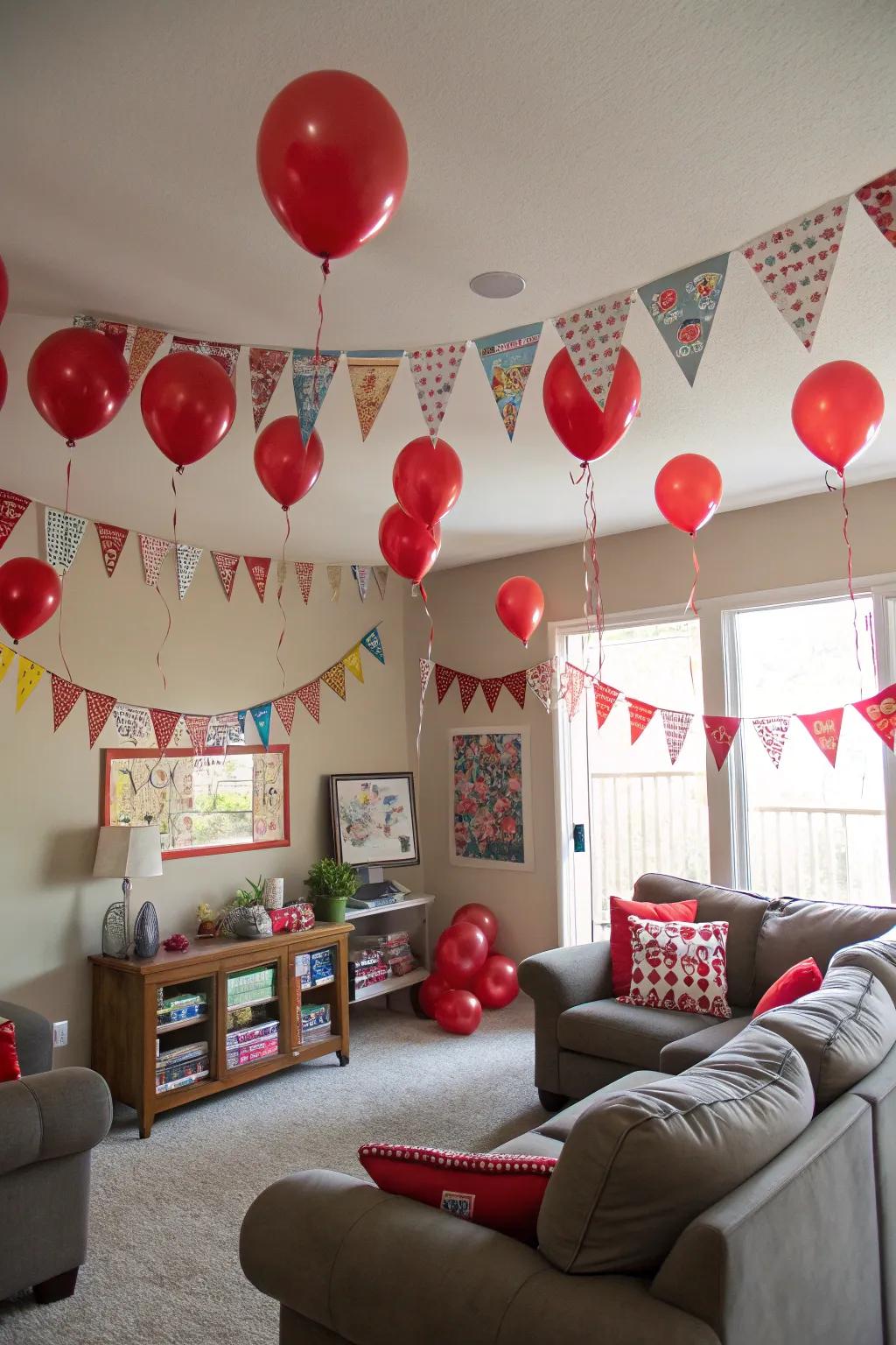 Red decor sets the perfect party vibe.