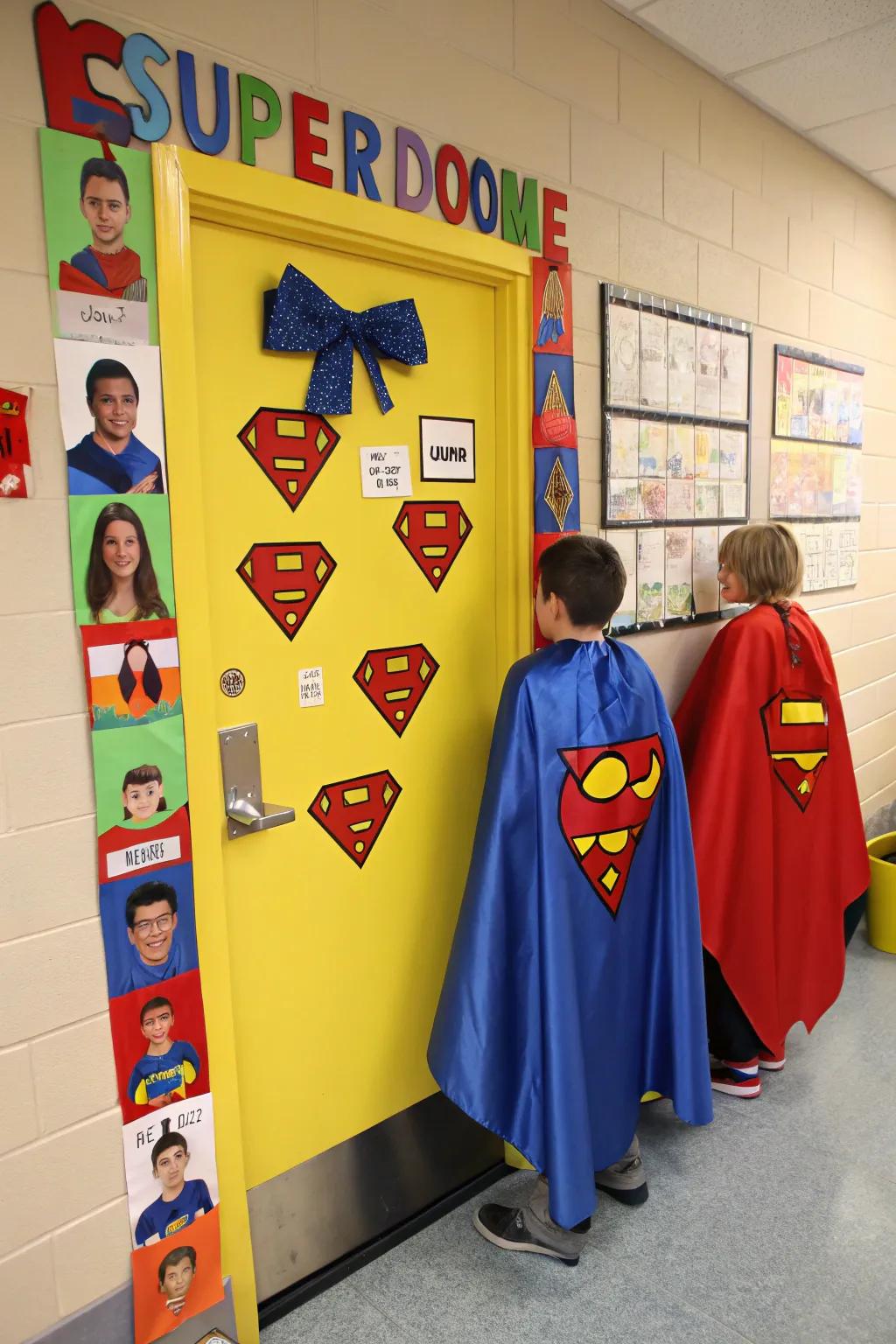 Embody a heroic stance against drugs by creating a superhero-themed entrance.