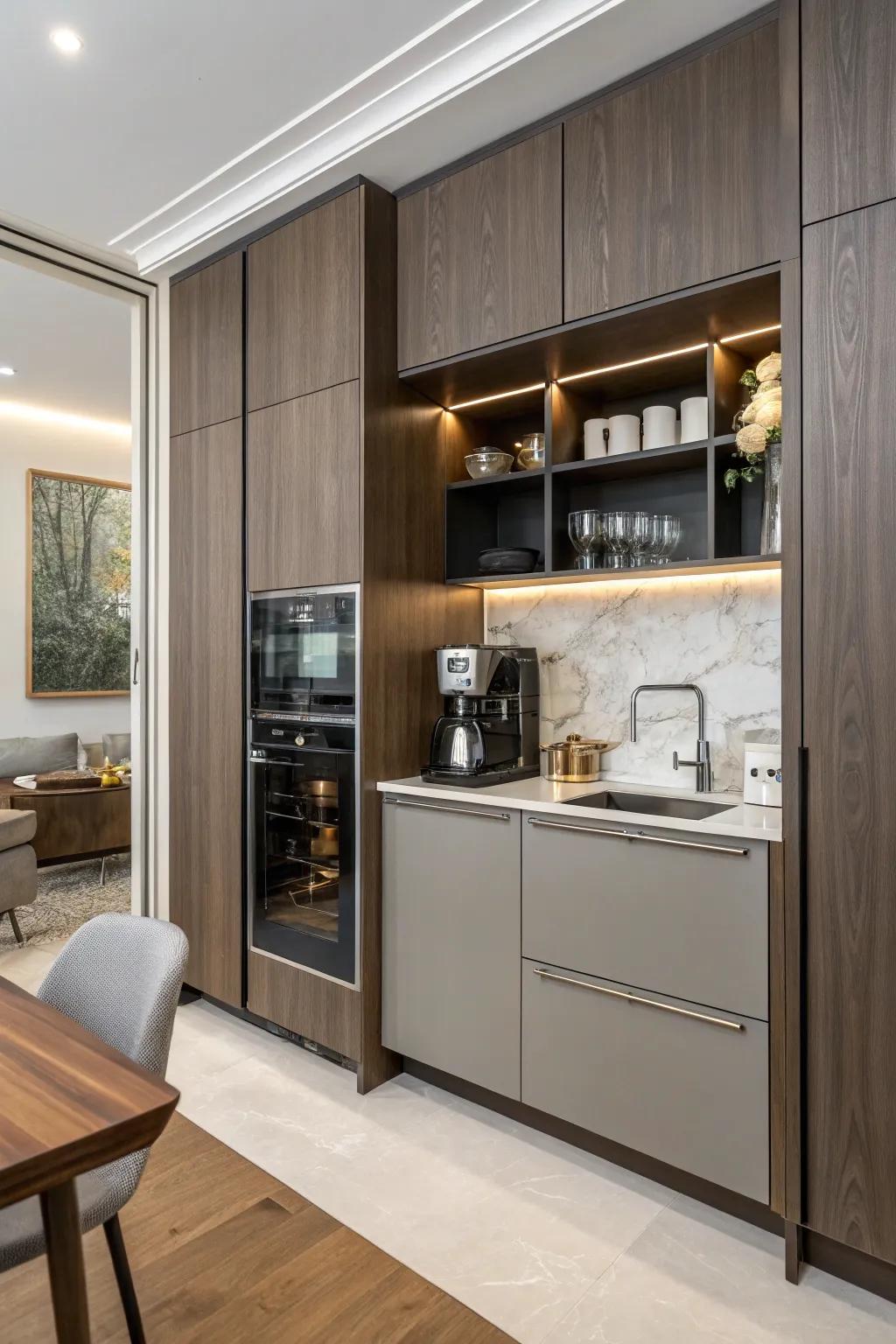 Keep your cooking space orderly and charming with a hidden coffee bar.