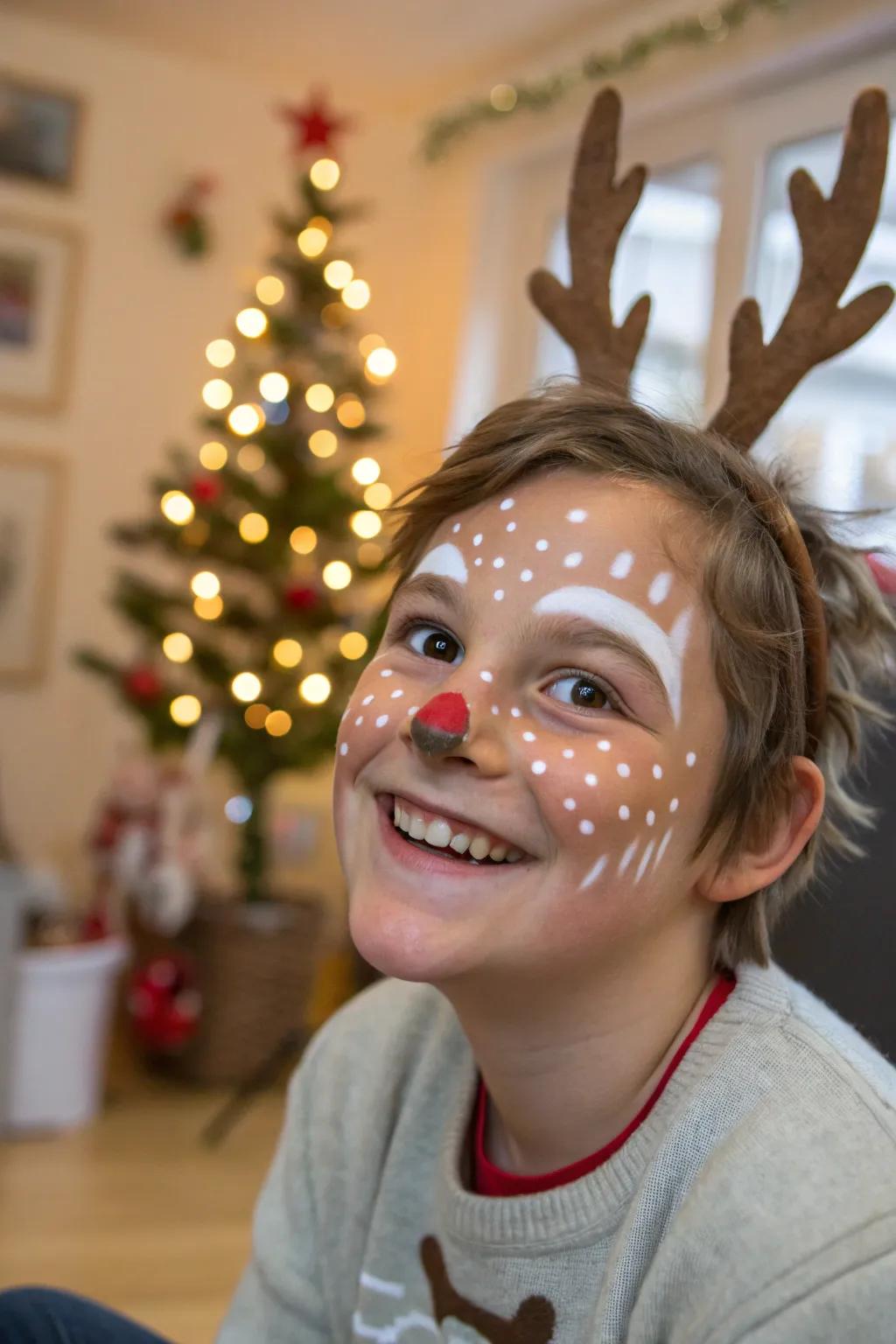 Feline fibers and pale patches assemble an amusing reindeer visage.