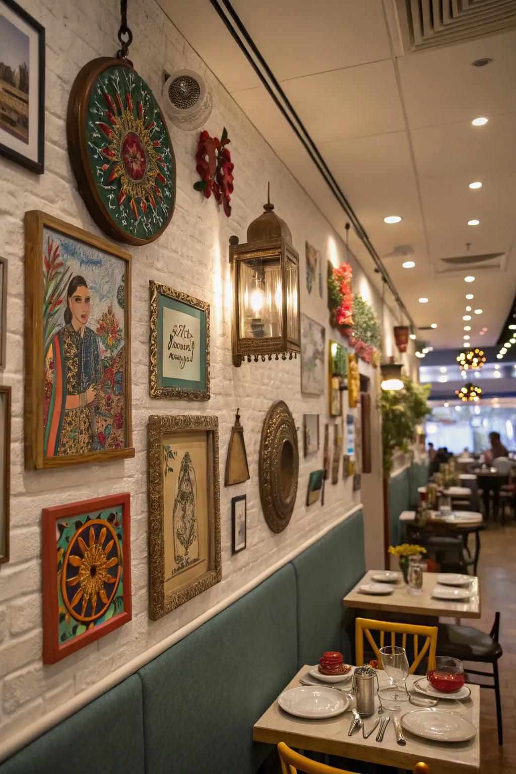 Varied art forms make walls dynamic.