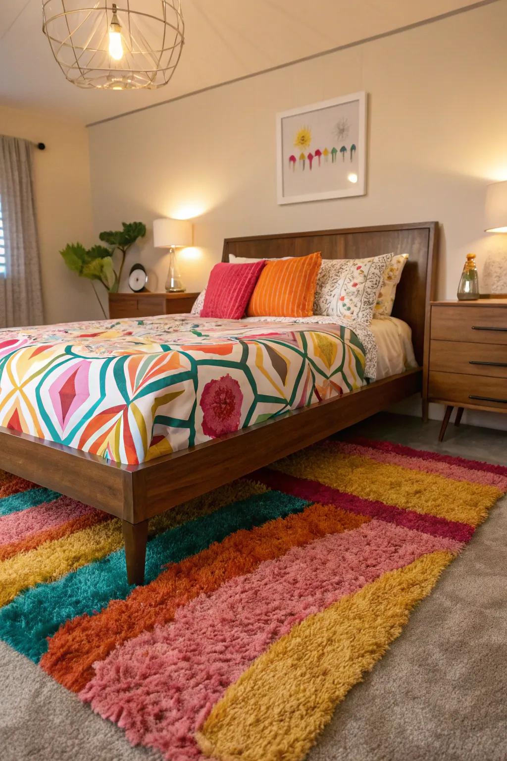 Shag rugs offer comfort and a retro vibe.