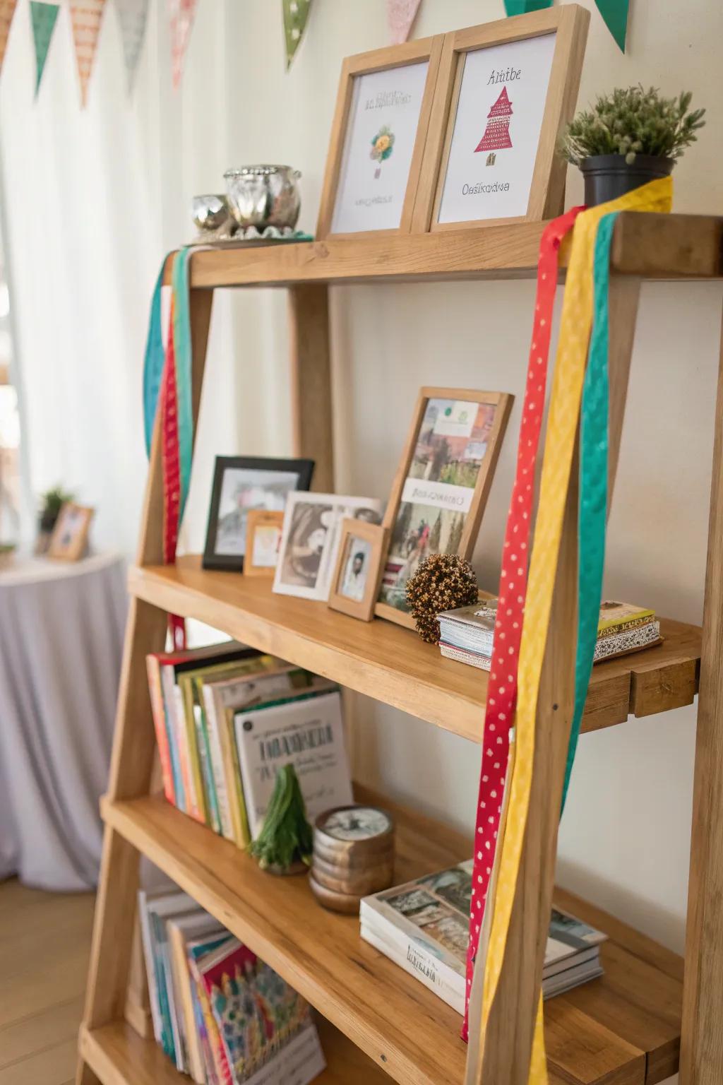 Illuminate your shelves with vibrant <strong>ribbon</strong> trimmings.” loading=”lazy” class=”pimg”>
	</picture><figcaption>Illuminate your shelves with vibrant <strong>ribbon</strong> trimmings.</figcaption></figure>
<p>Infuse a burst of chroma onto your shelves by utilizing <strong>ribbons</strong> as edging. This represents a swift means to revitalize a chamber without considerable outlay, and I perpetually relish the playful nuance it imparts.</p>
<h3>Useful items to consider:</h3>
<ul class=