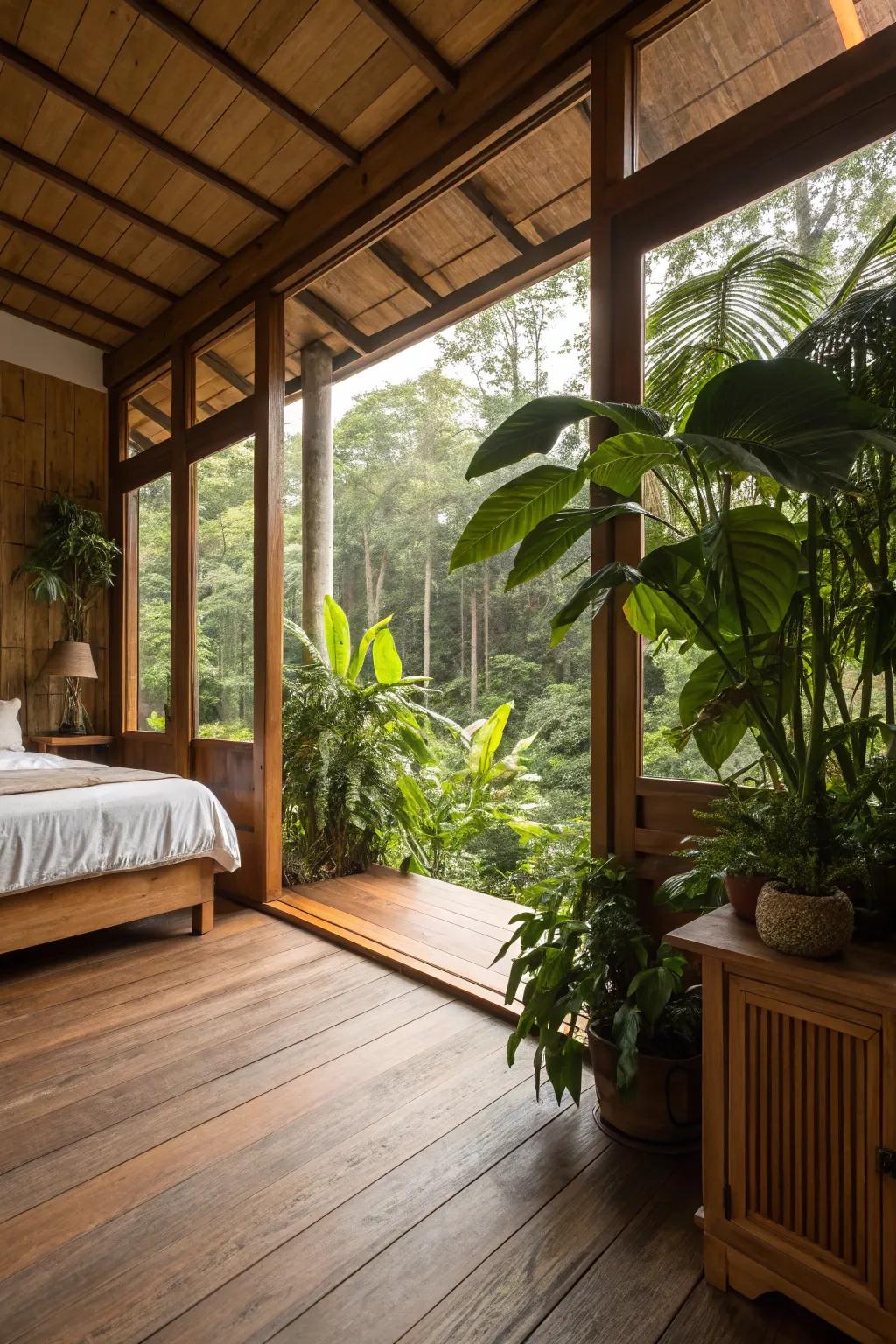 Natural accents enrich the space with serenity.