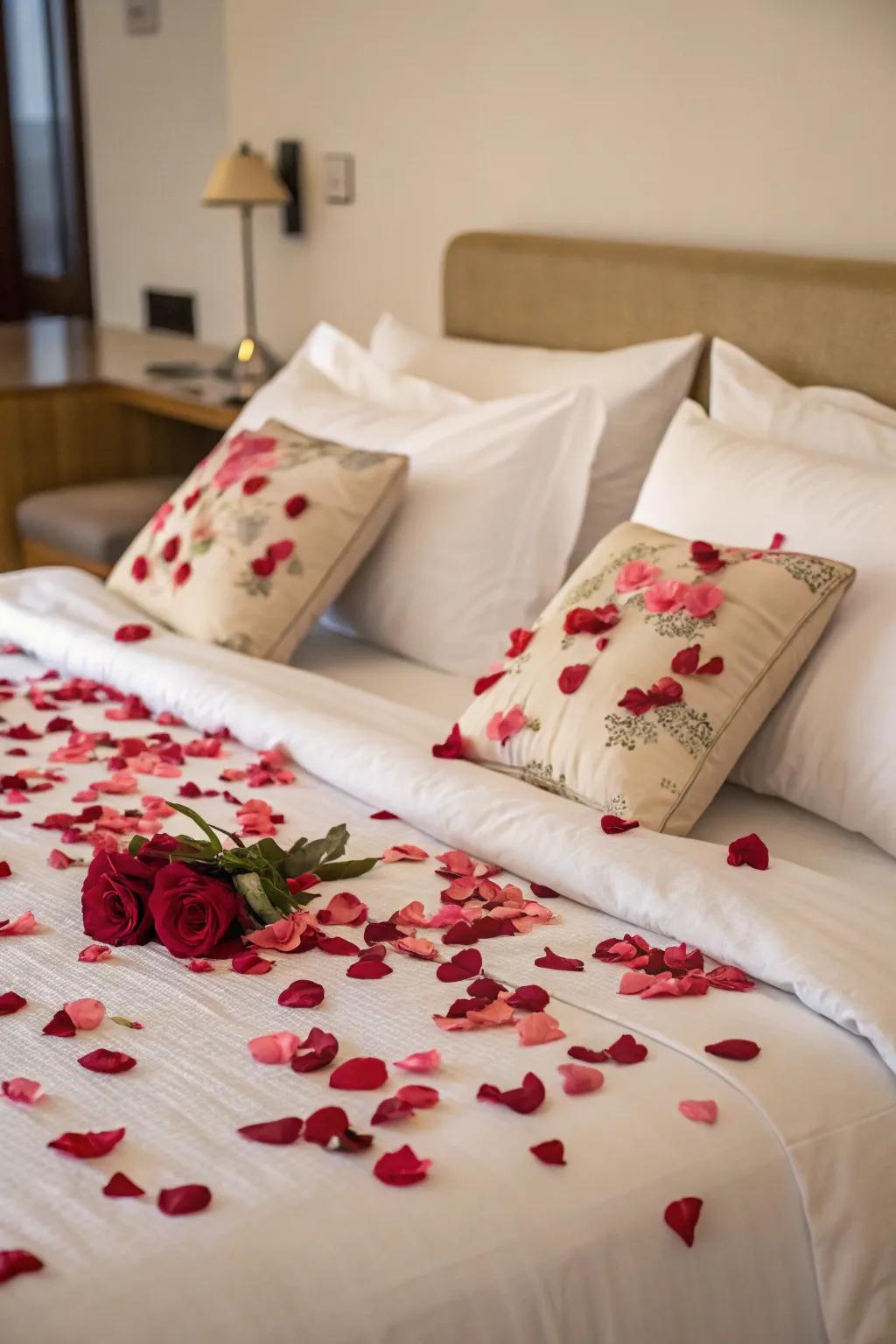 Produce a traditional amorous atmosphere through blossom leaves.