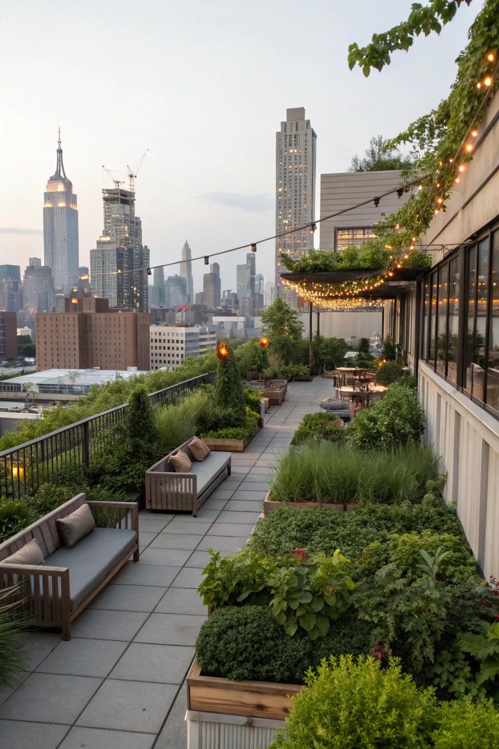 Level roofs serve as versatile venues for greenery or leisure.