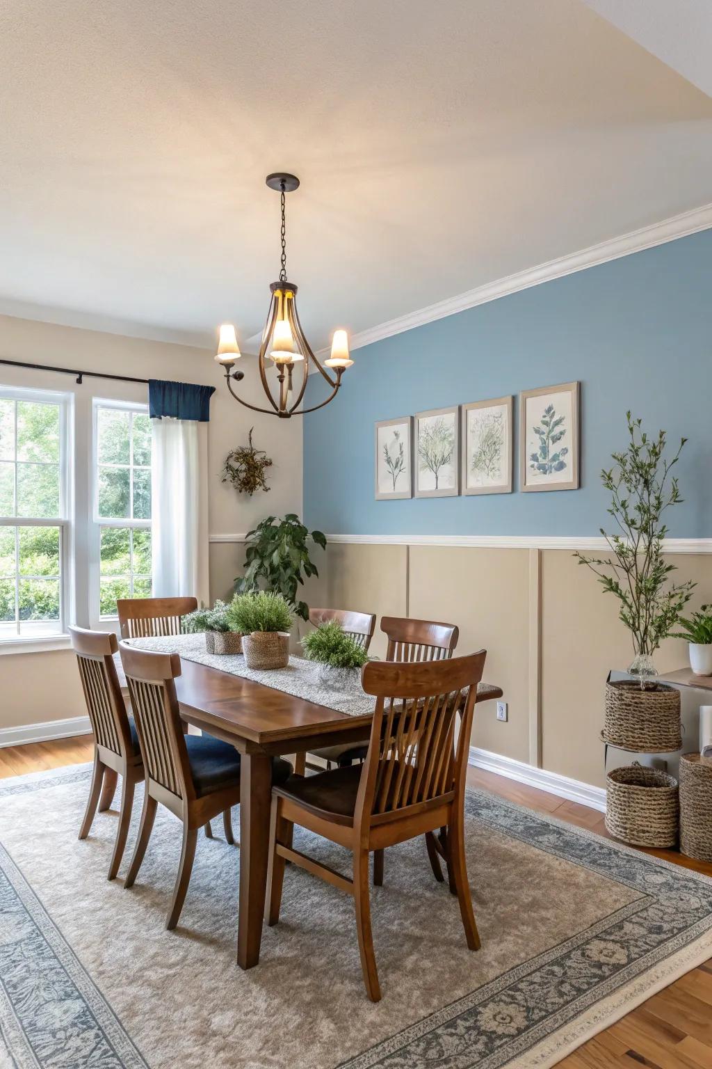 Dual-tone walls achieve a flawless harmony of shade and design.