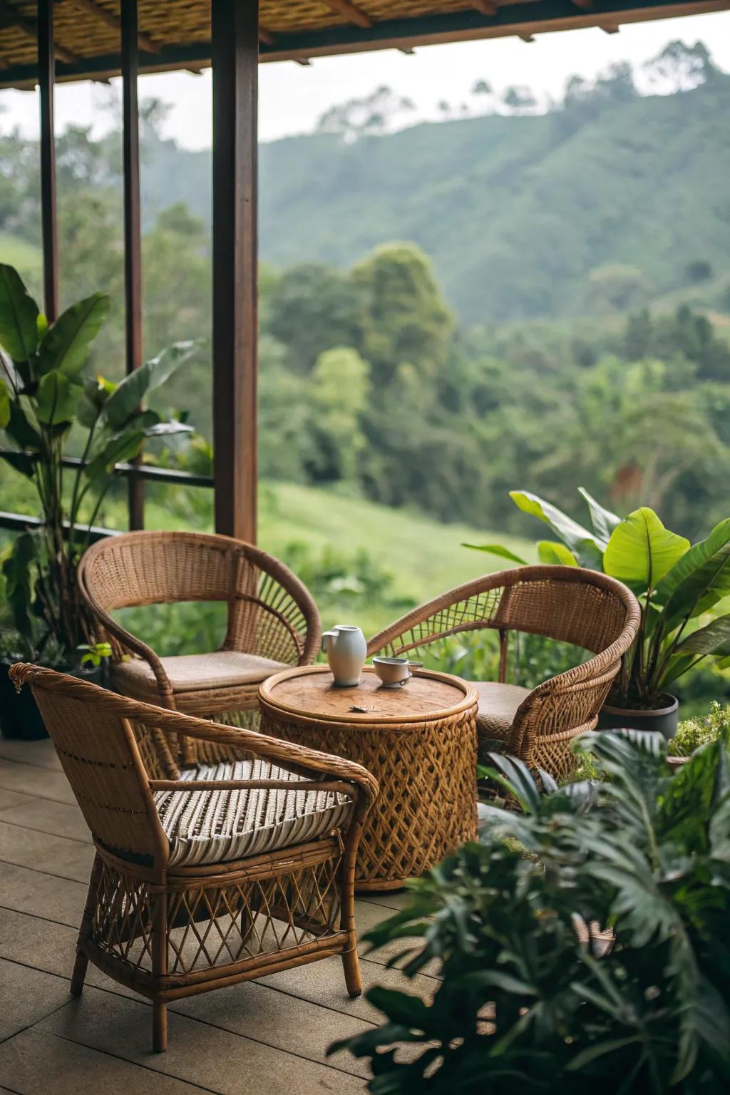 Elements made from cane and organic materials create a light and natural sensation for decor.