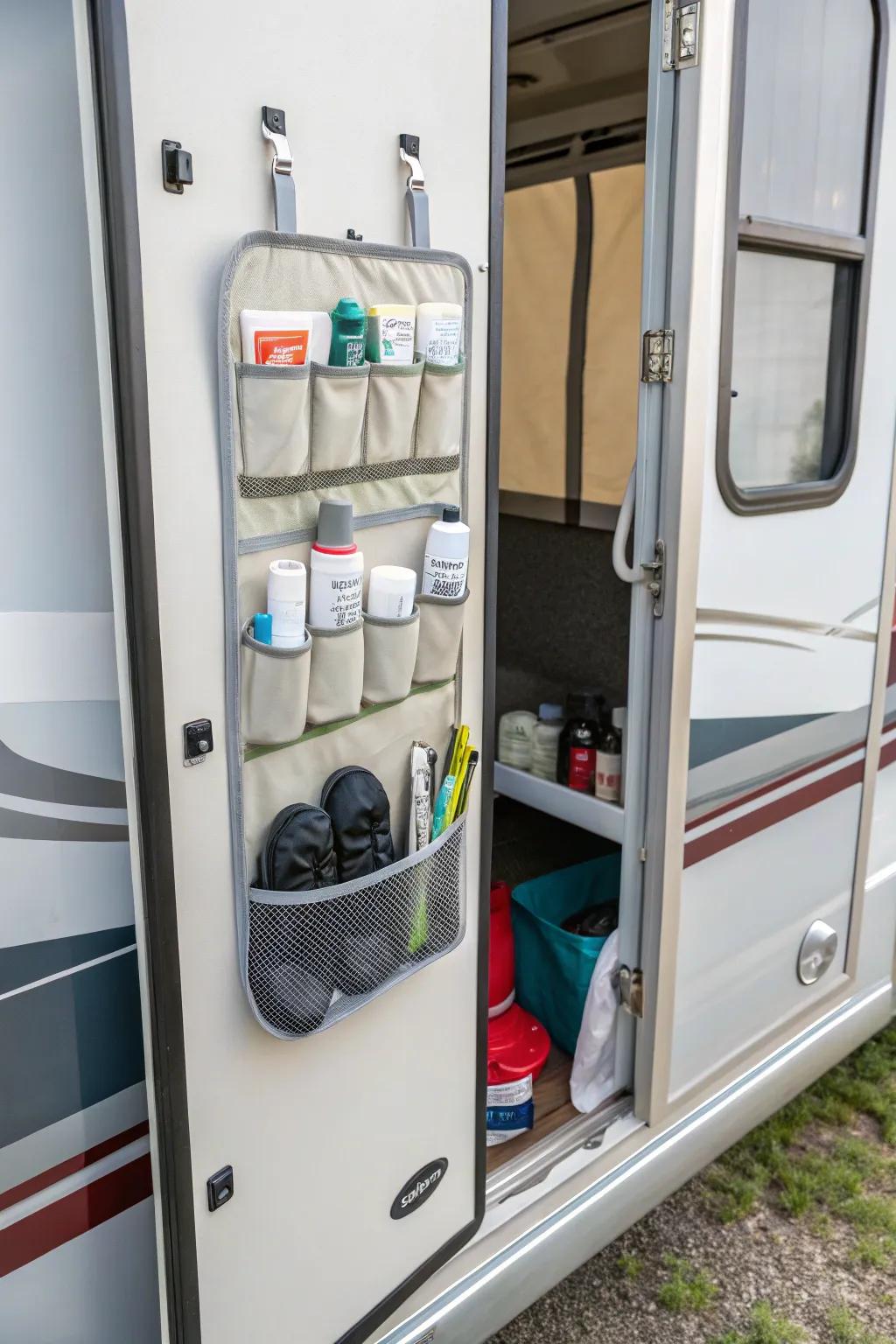 Use vertical space by using an over-the-door organizer.