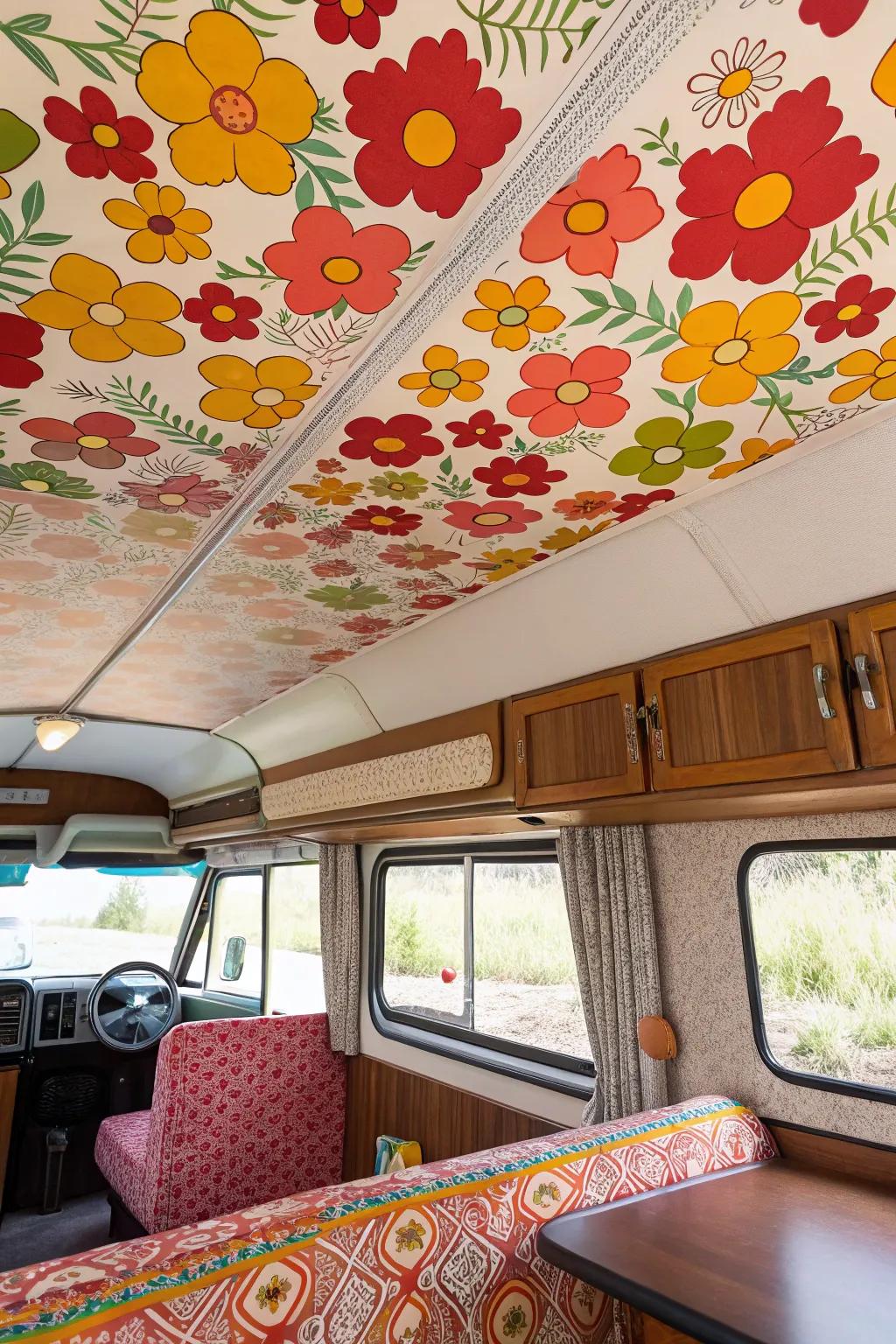 Patterned wallpaper can turn your ceiling into a canvas of creativity.