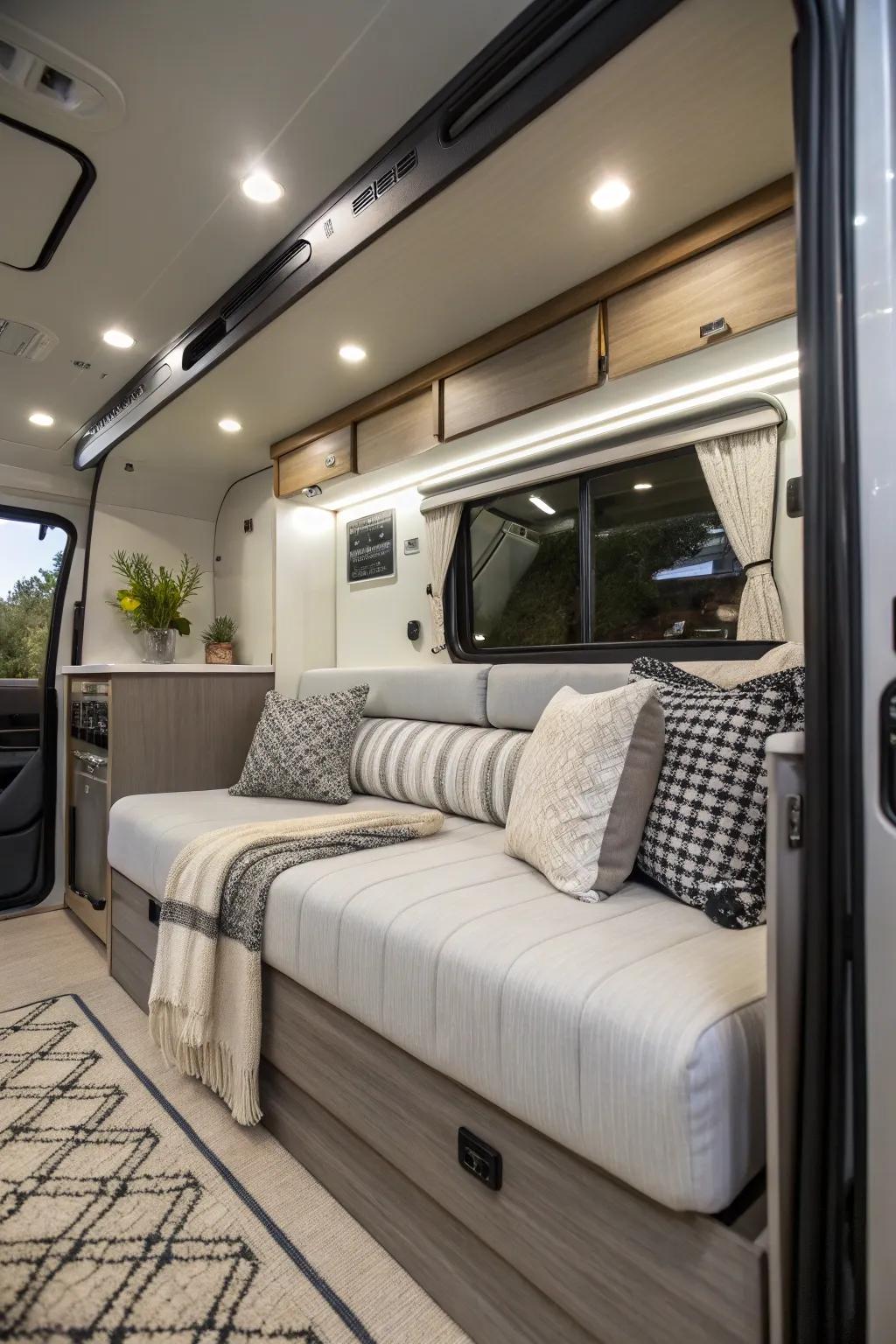 Fold-down sleeper sofas are ideal for maximizing space in an RV.