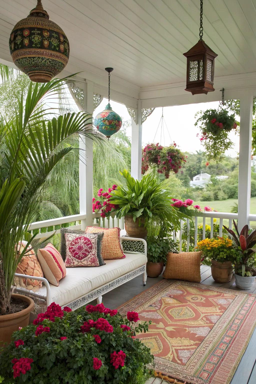A tropical-inspired porch injects vacation vibes into your home.