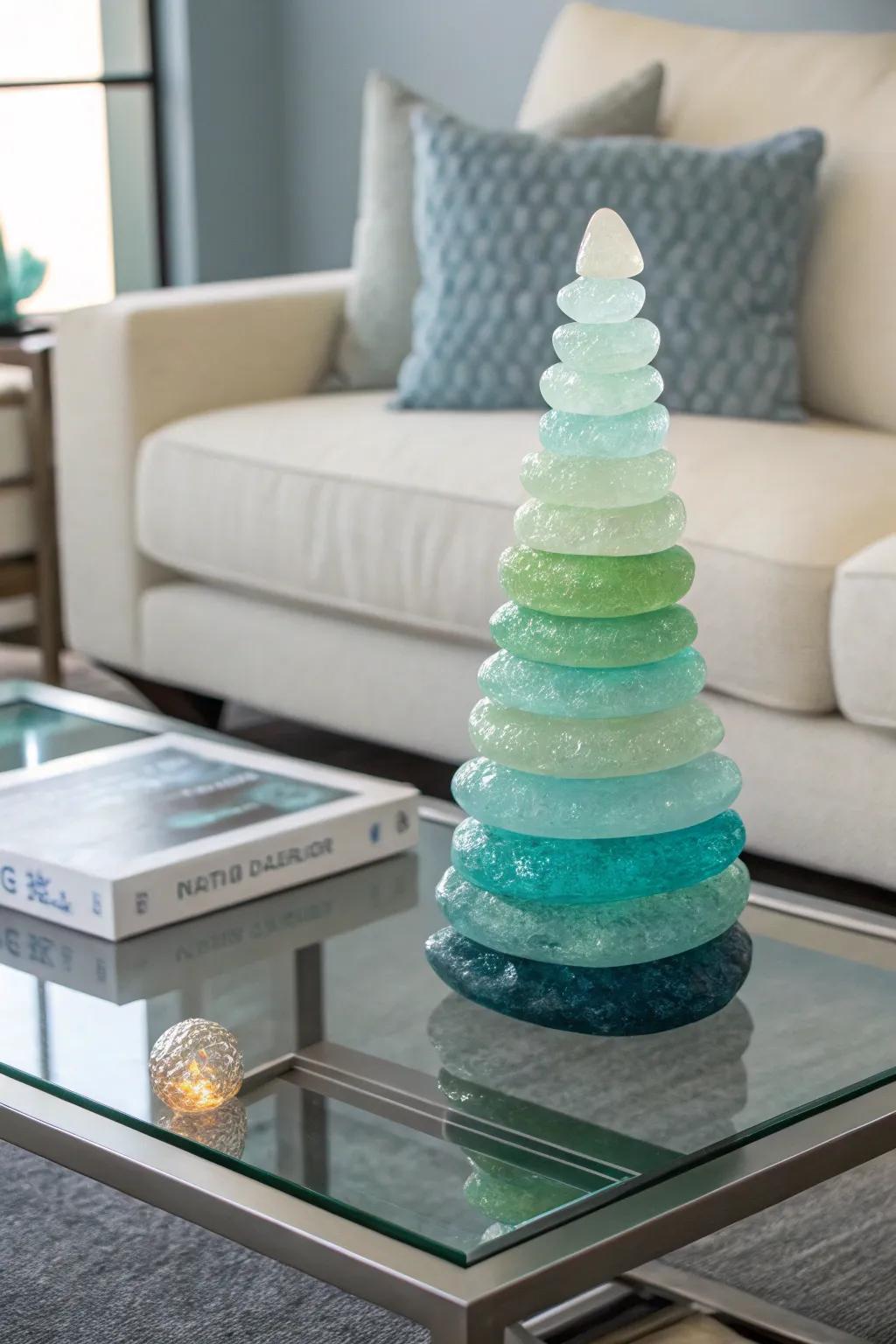 Layered sea glass sculptures are perfect for sparking conversations.