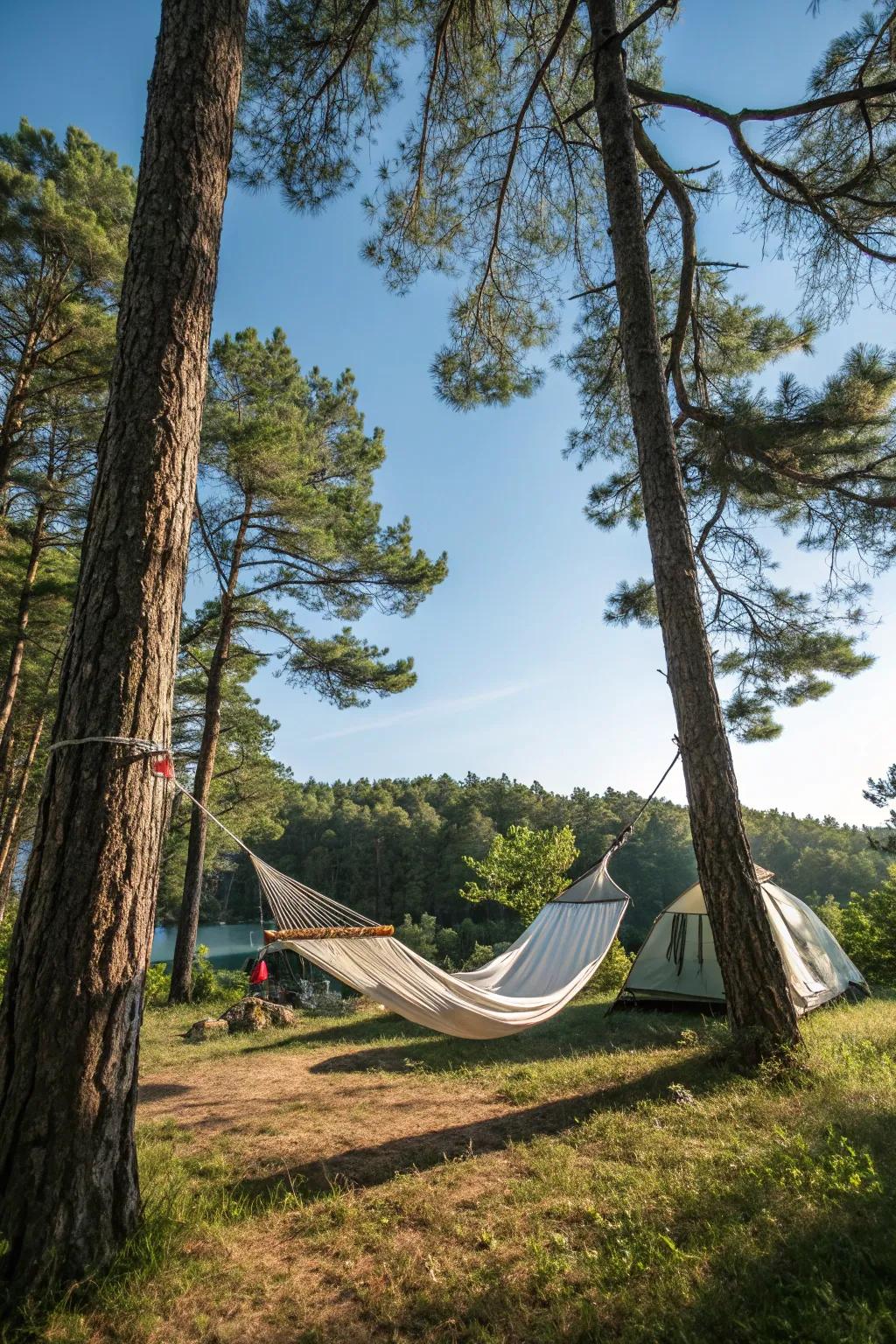 A hammock creates a perfect relaxation spot at your campsite.