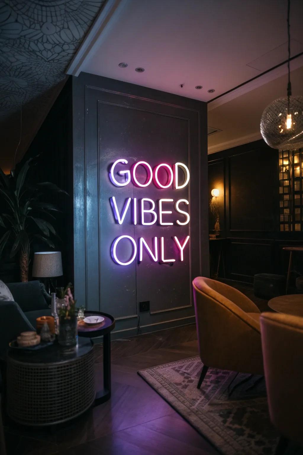 Neon signs add a modern glow to your selfie wall.