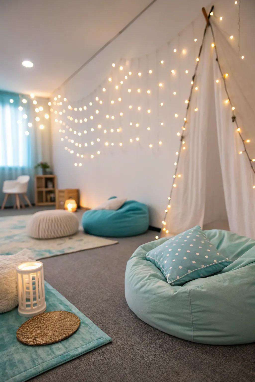 Subtle lighting transforms the space into a calming haven.