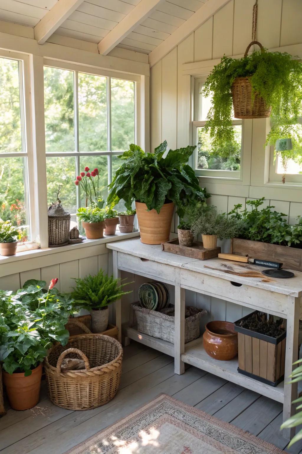 A peaceful gardener's paradise brimming with lush greenery.