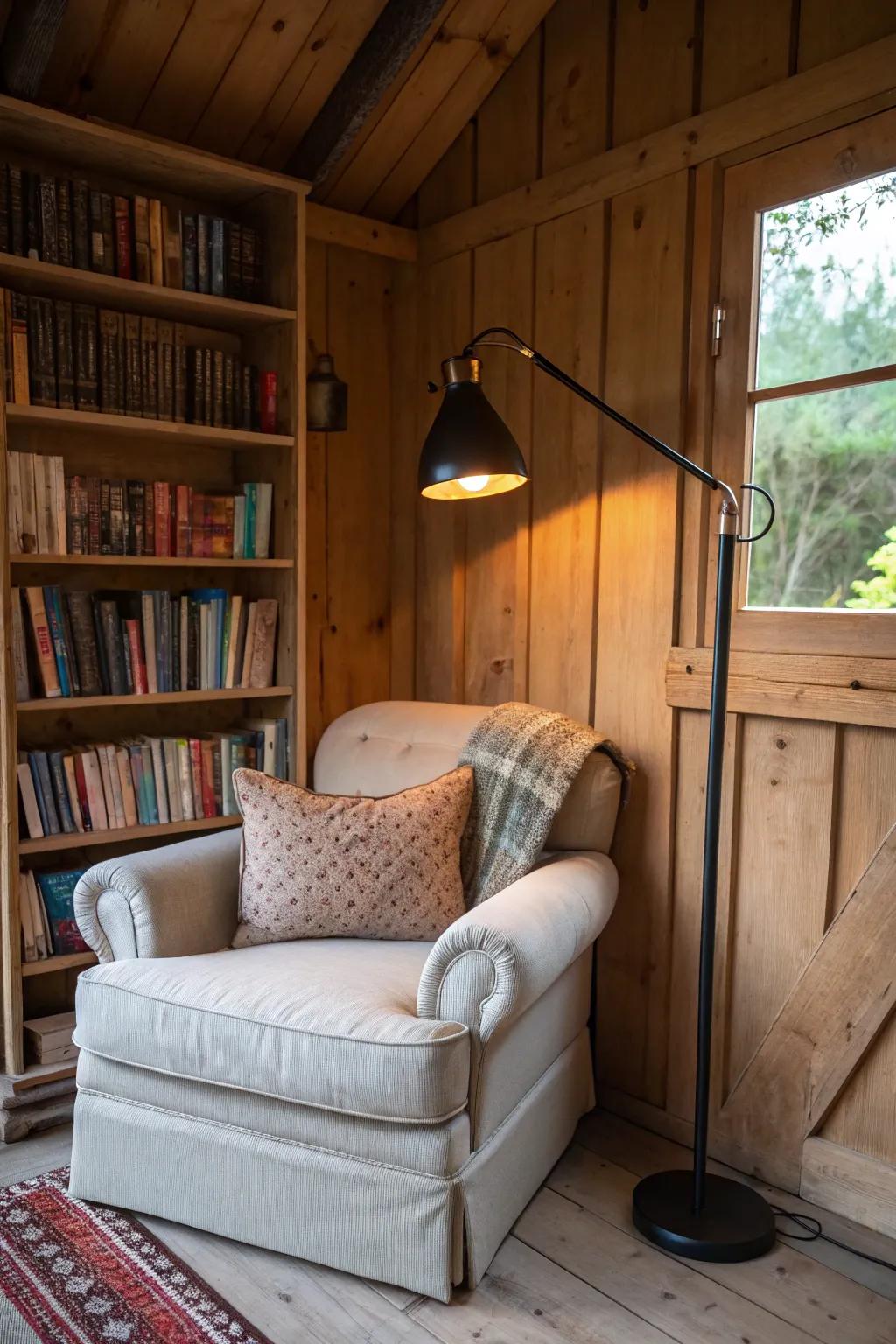 An inviting corner for reading is ideal for unwinding with a great book.
