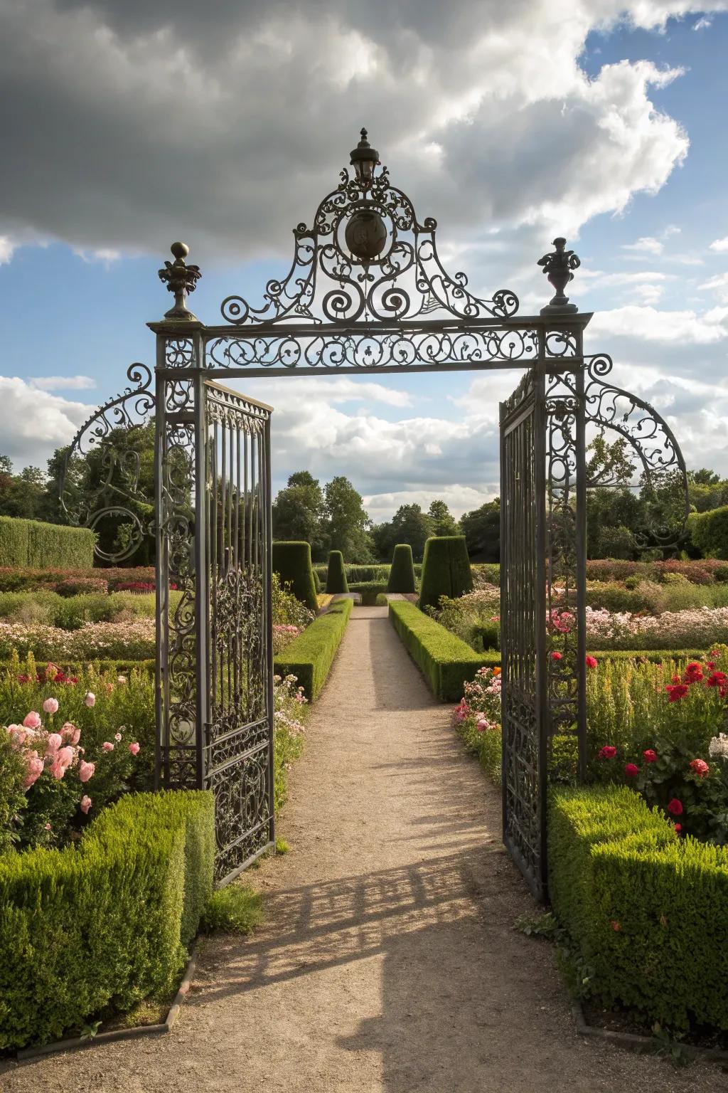A forged iron gateway, epitomizing timeless elegance.
