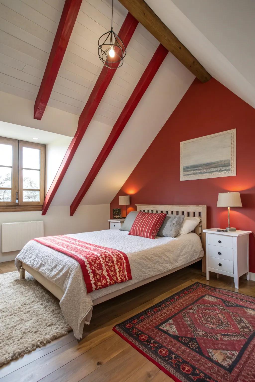Contrast brings architectural interest to the forefront in this stylish bedroom.