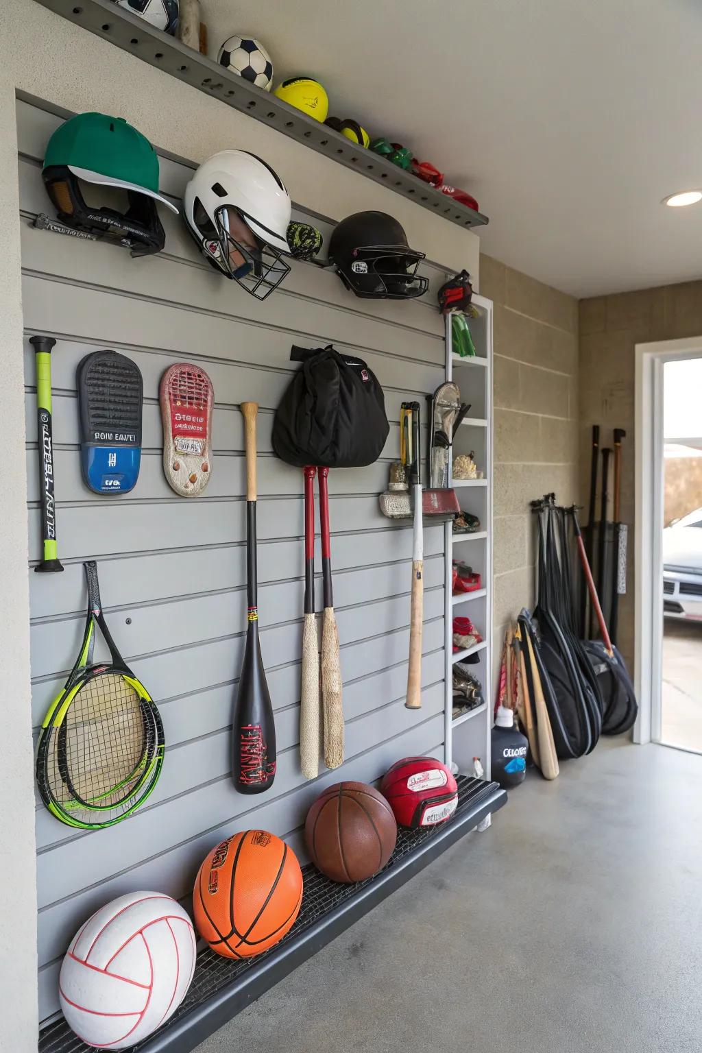 Arrange sports gear easily with panel-track storage options.