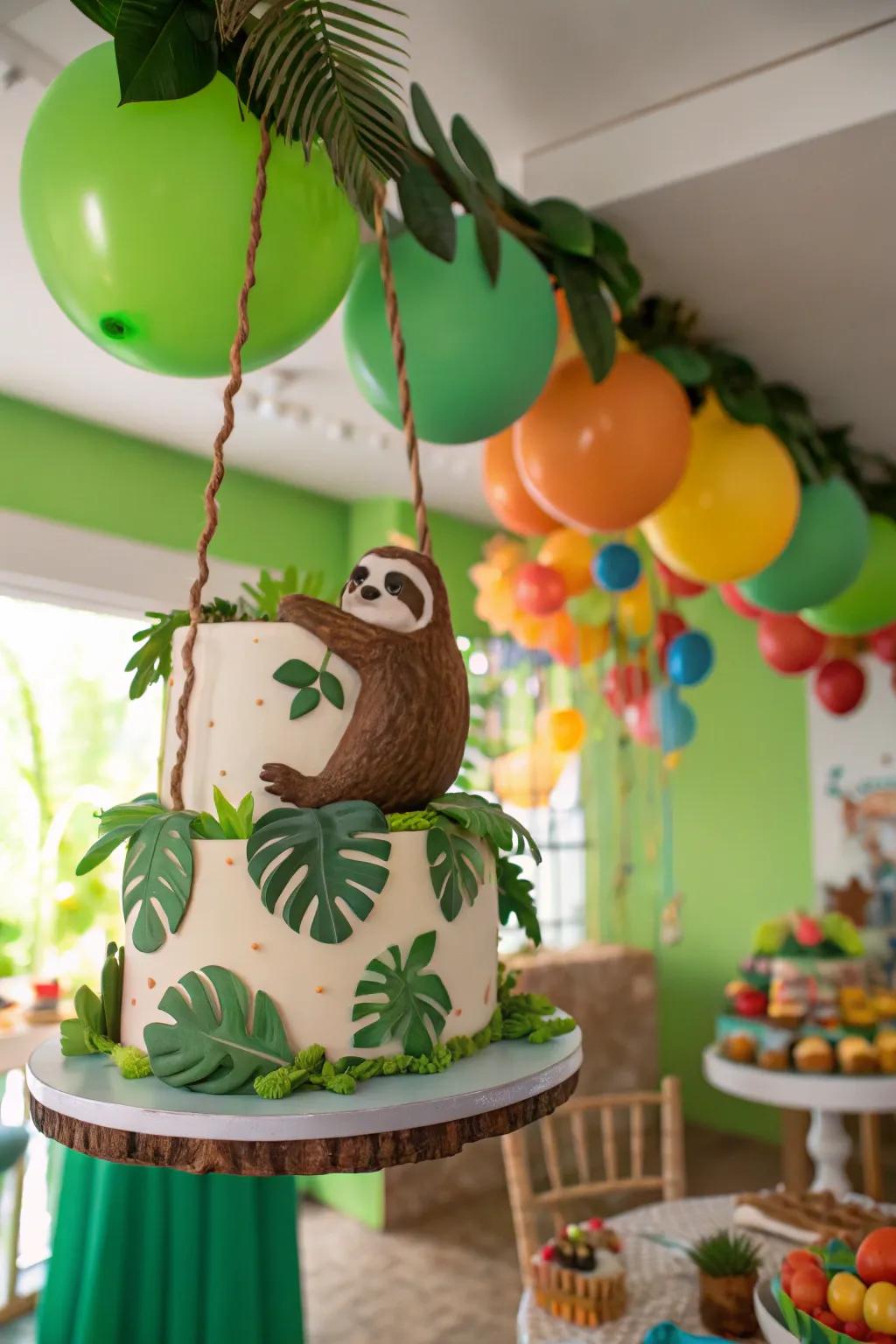 A suspended slumbering creature cake contributes a spirited element.