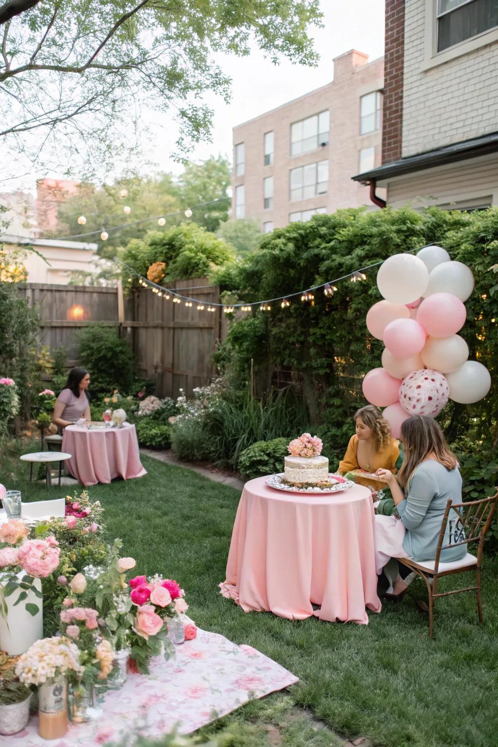 An enchanting garden setting for an intimate baby shower.