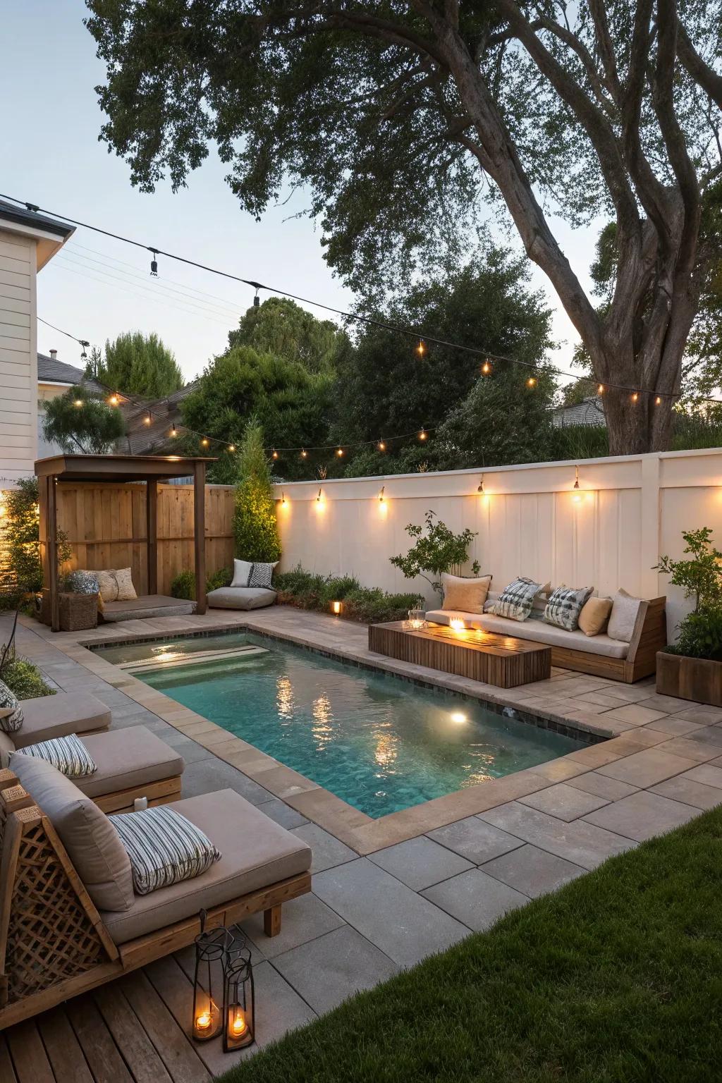 Embedded lounging for a peaceful poolside getaway.