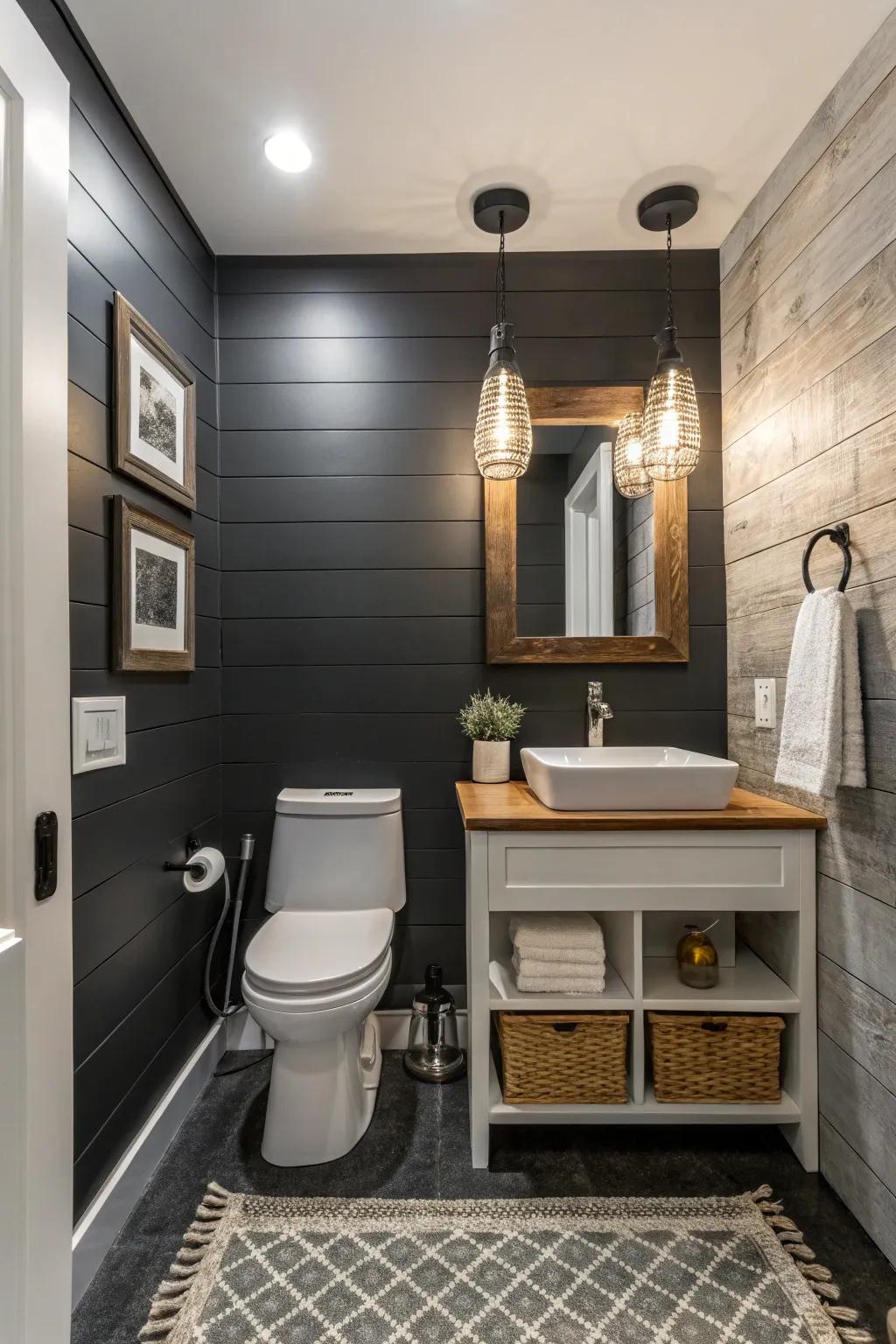 Graphite infuses drama and sophistication into a compact area.