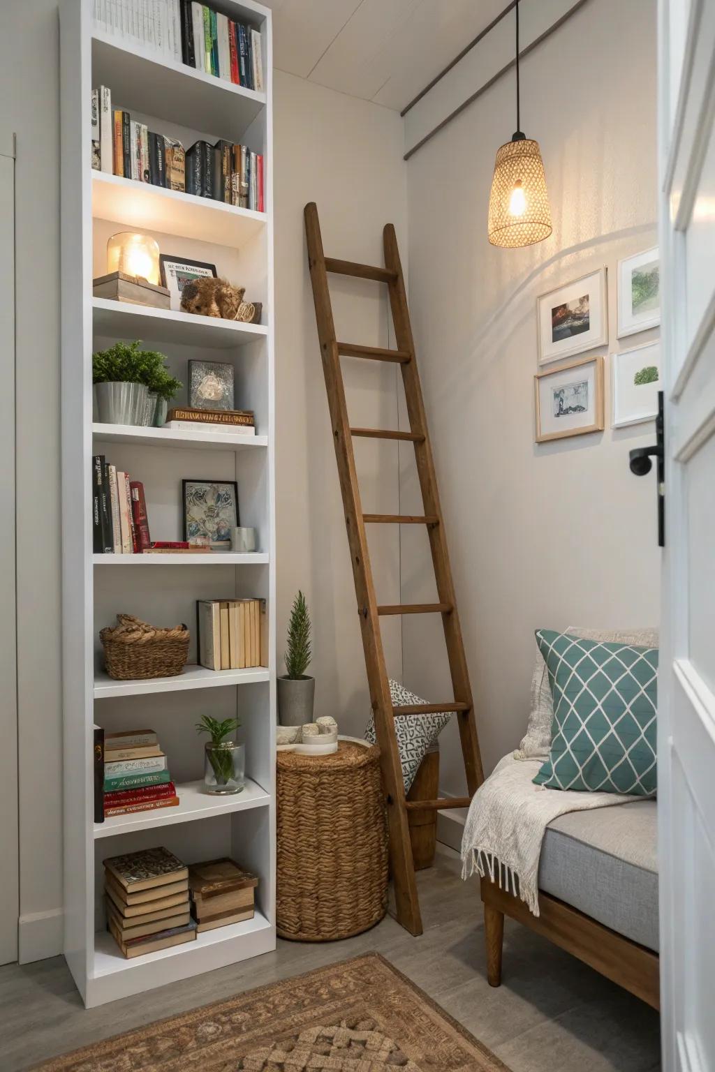 Stairway displays are apt for perpendicular storage.