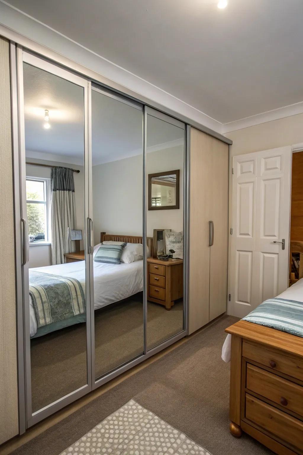 Mirrored doors enhance both space and light.