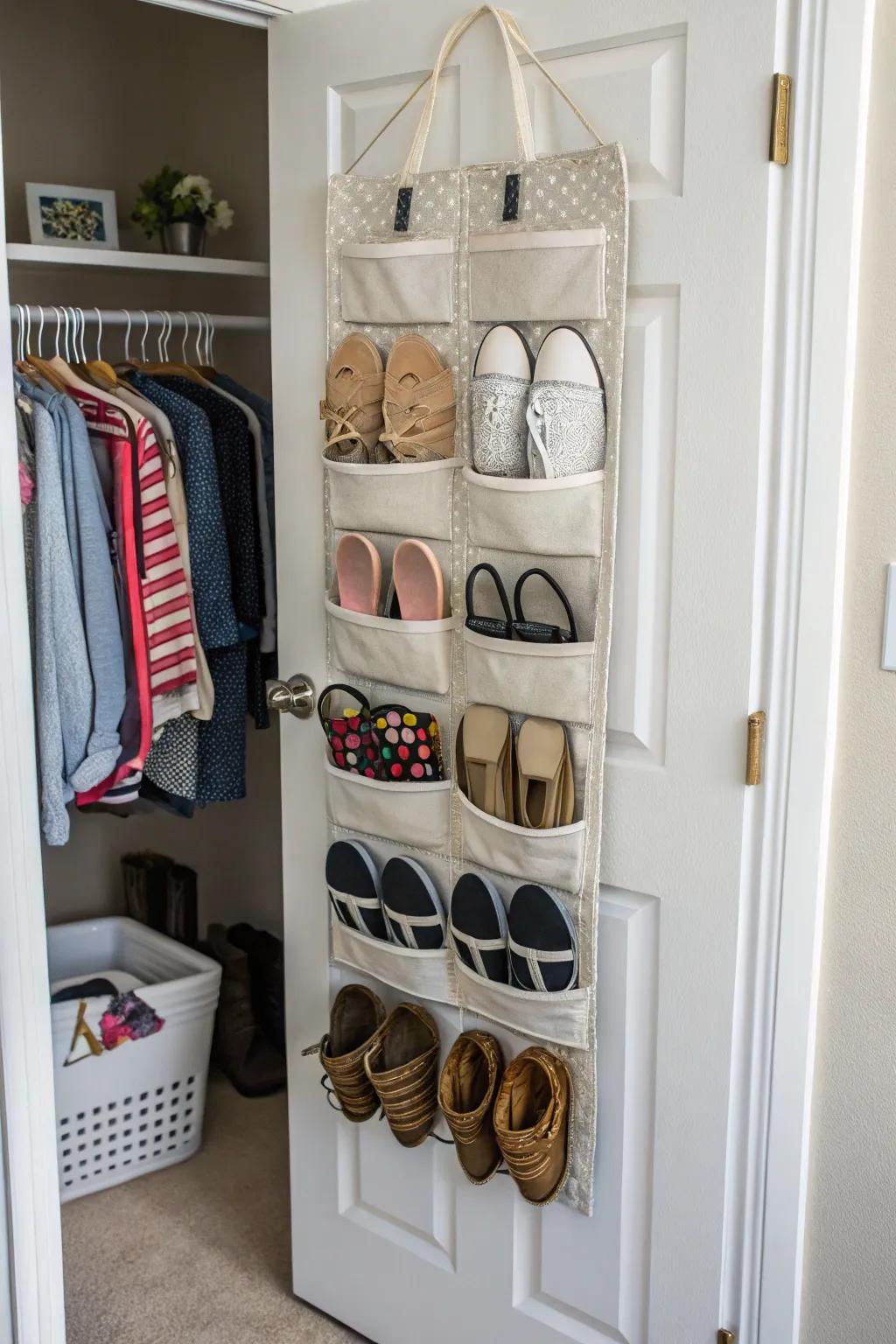 Take advantage of the back of your closet door for supplemental storage.