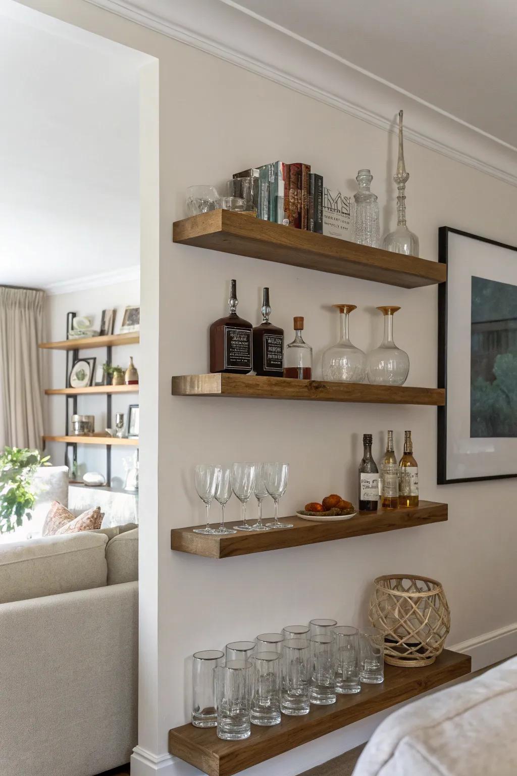 Minimalist weightless platforms for a chic refreshment station.