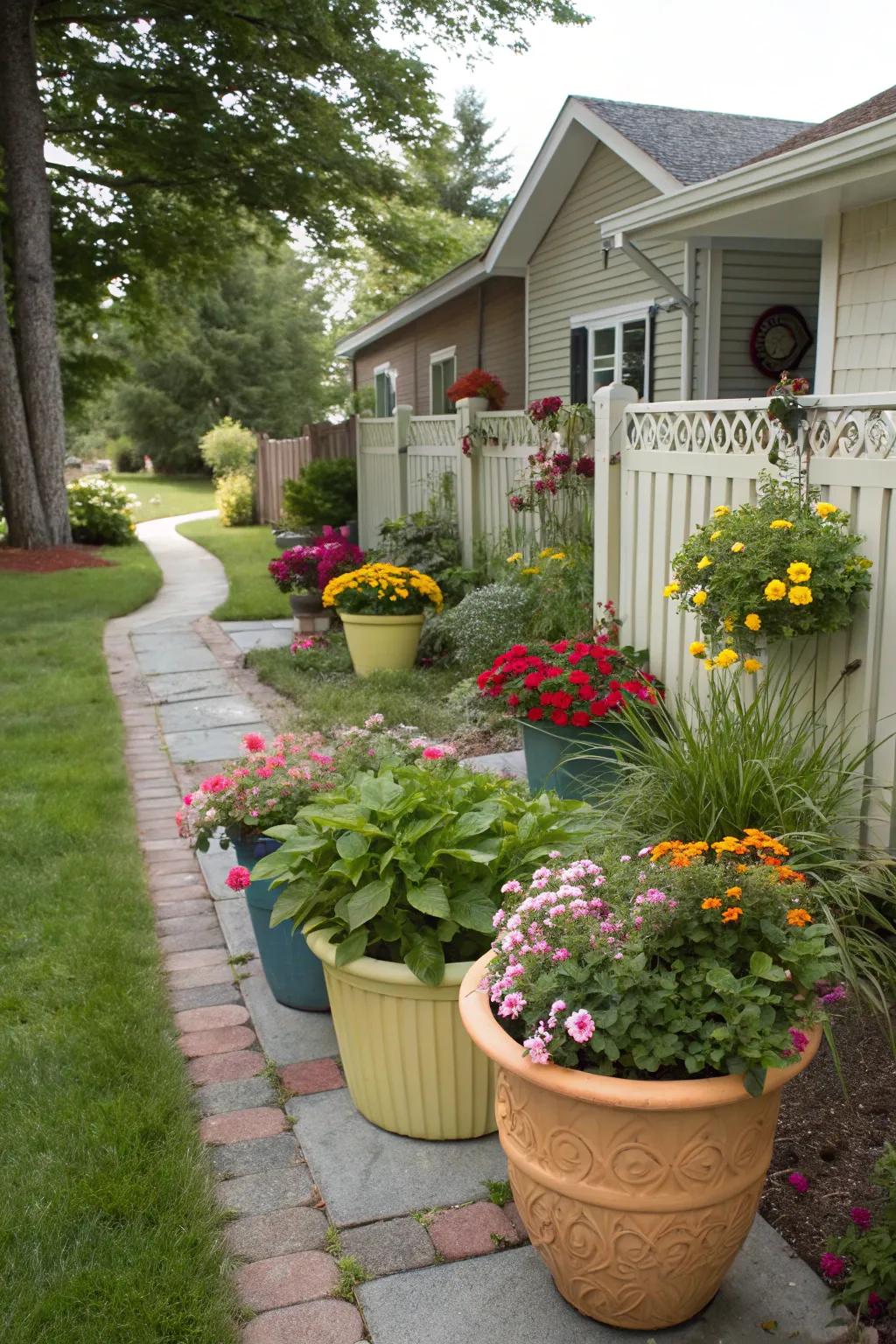 Bright pots bring charm and versatility to any yard.