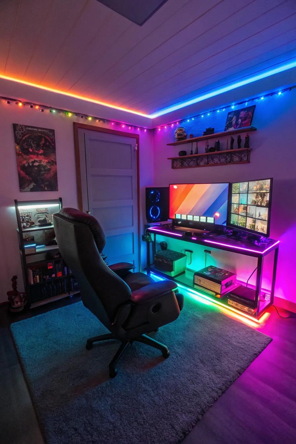 LED lights introduce a vibrant ambiance to any gaming room.