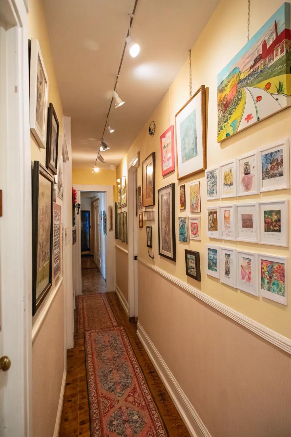 Art provides character and shade in narrow passages.